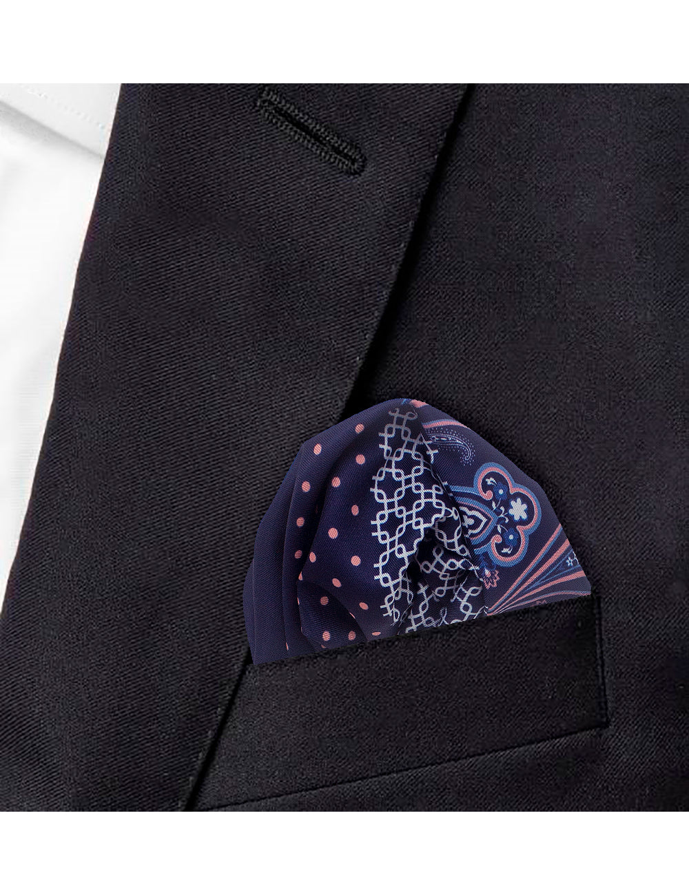 4-in-1 Navy Blue and Pink Print Woven Pocket Square — The Shirt Bar