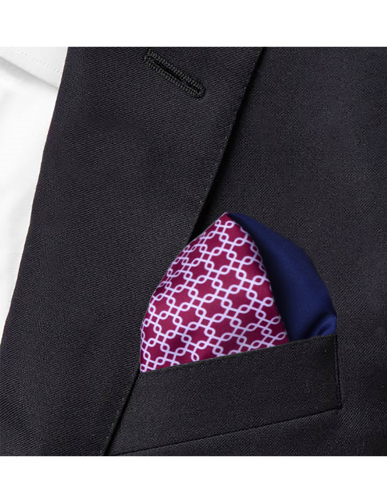 4-in-1 Navy Blue and Red Print Woven Pocket Square