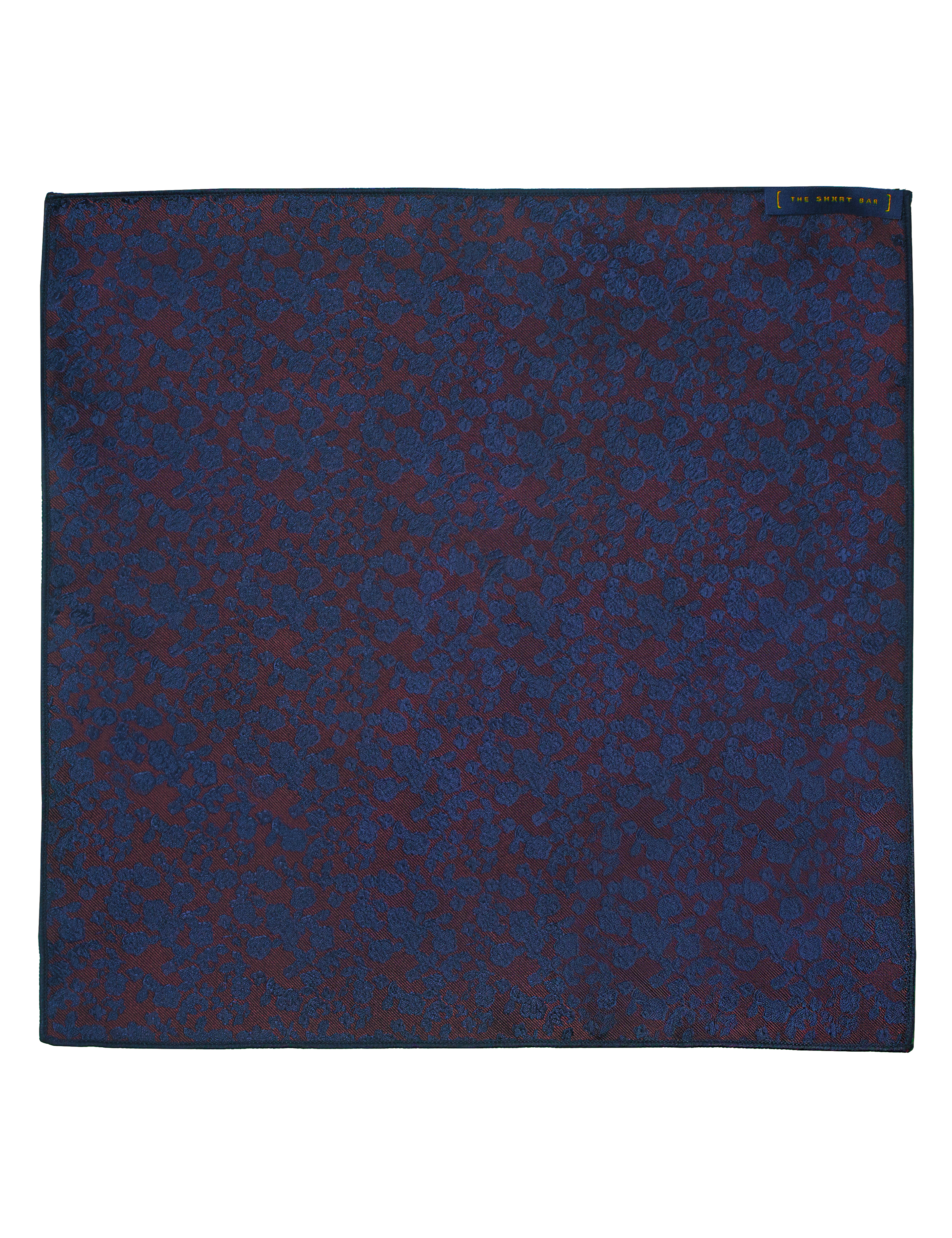 Maroon with Navy Blue Floral Pattern Woven Pocket Square