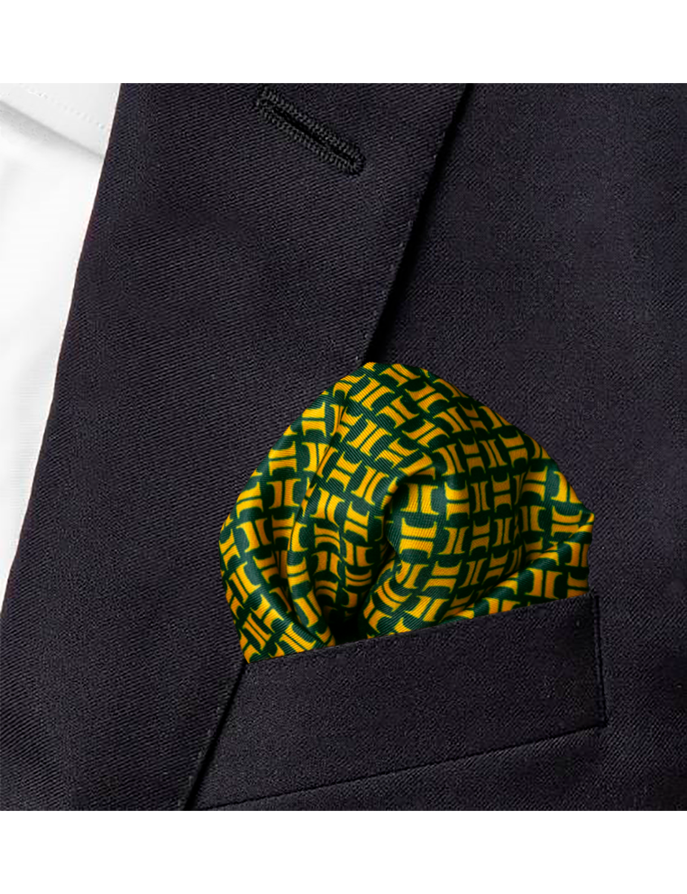 Green THE SHIRT BAR Logo Print Pocket Square
