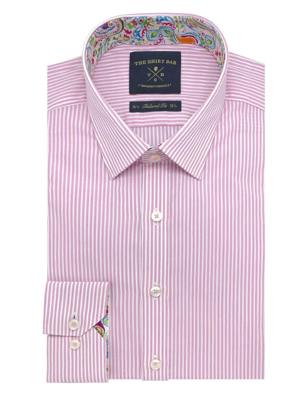 Pink And White Stripes Slim Fit Long Sleeve Shirt