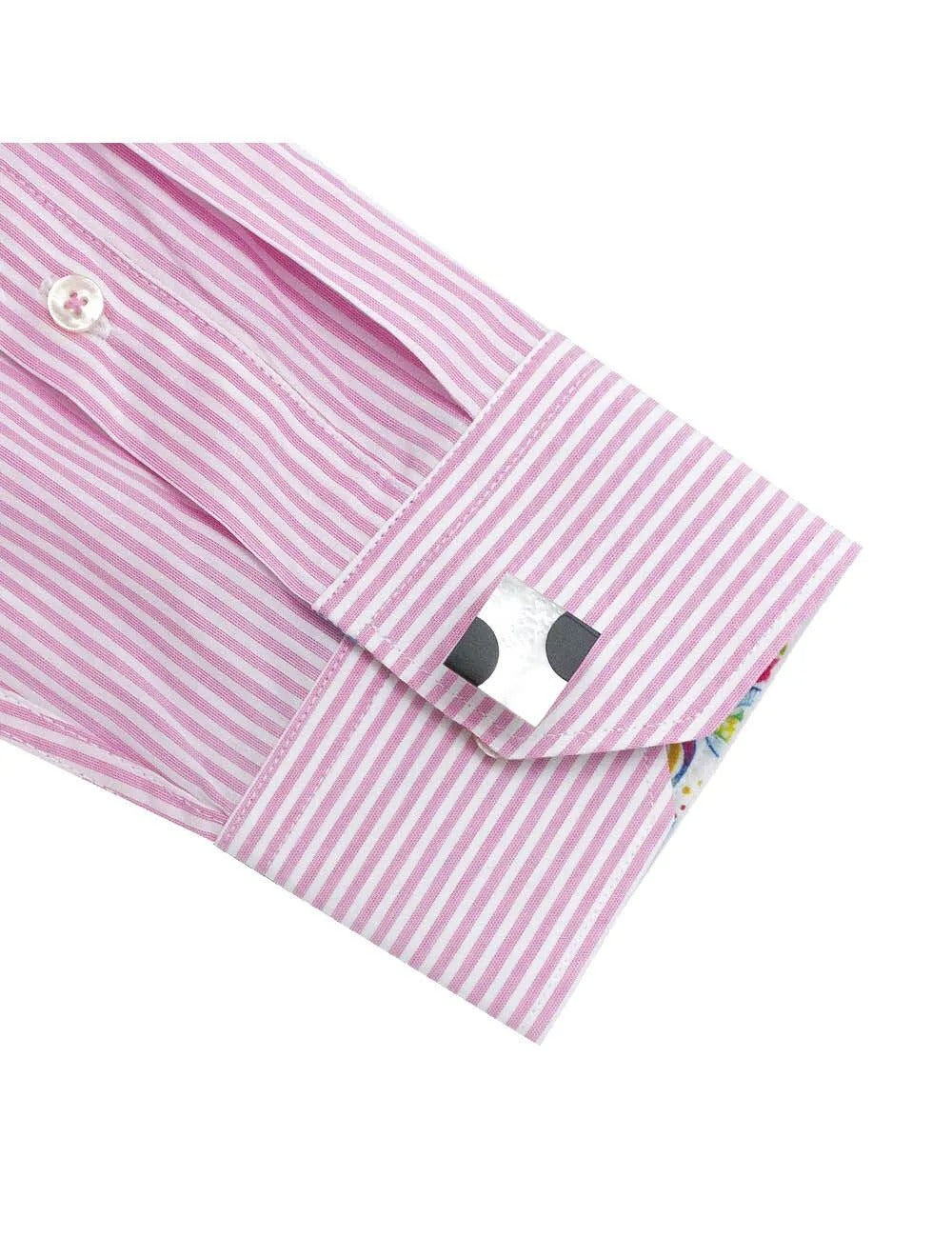Pink And White Stripes Slim Fit Long Sleeve Shirt