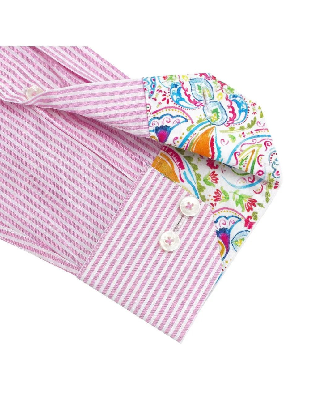 Pink And White Stripes Slim Fit Long Sleeve Shirt