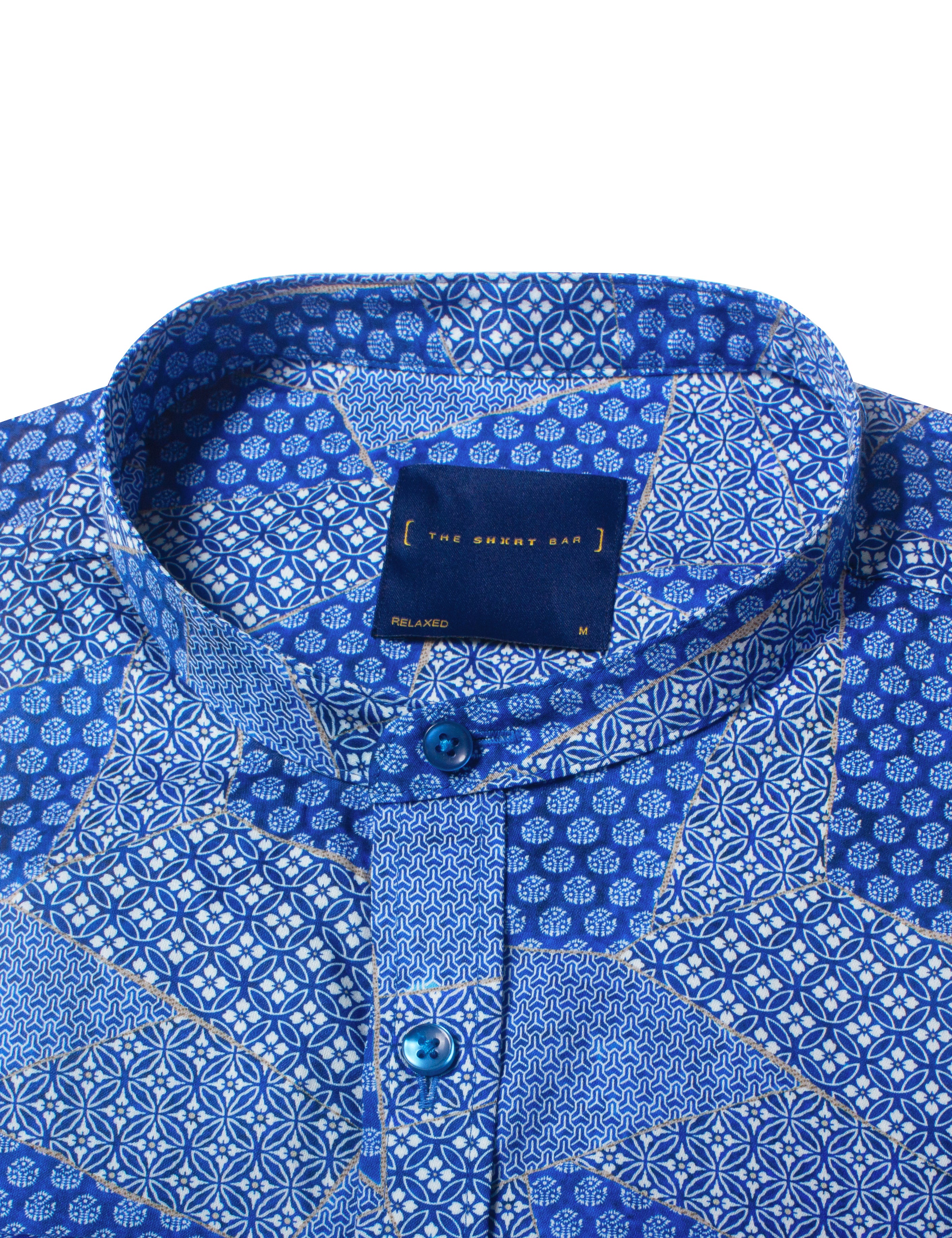 Blue Geometric Floral Print Silky Finish Relaxed Fit Shirt — The Shirt Bar