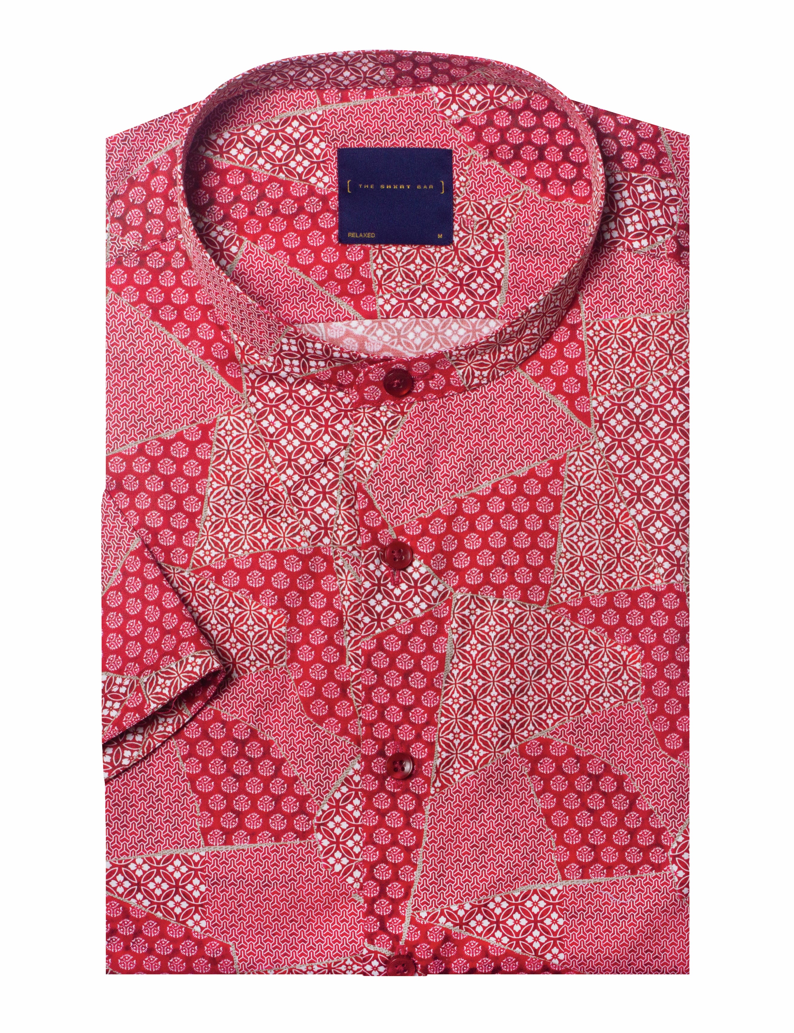 Red Geometric Floral Print Silky Finish Short Sleeve Relaxed Fit Shirt — The Shirt Bar