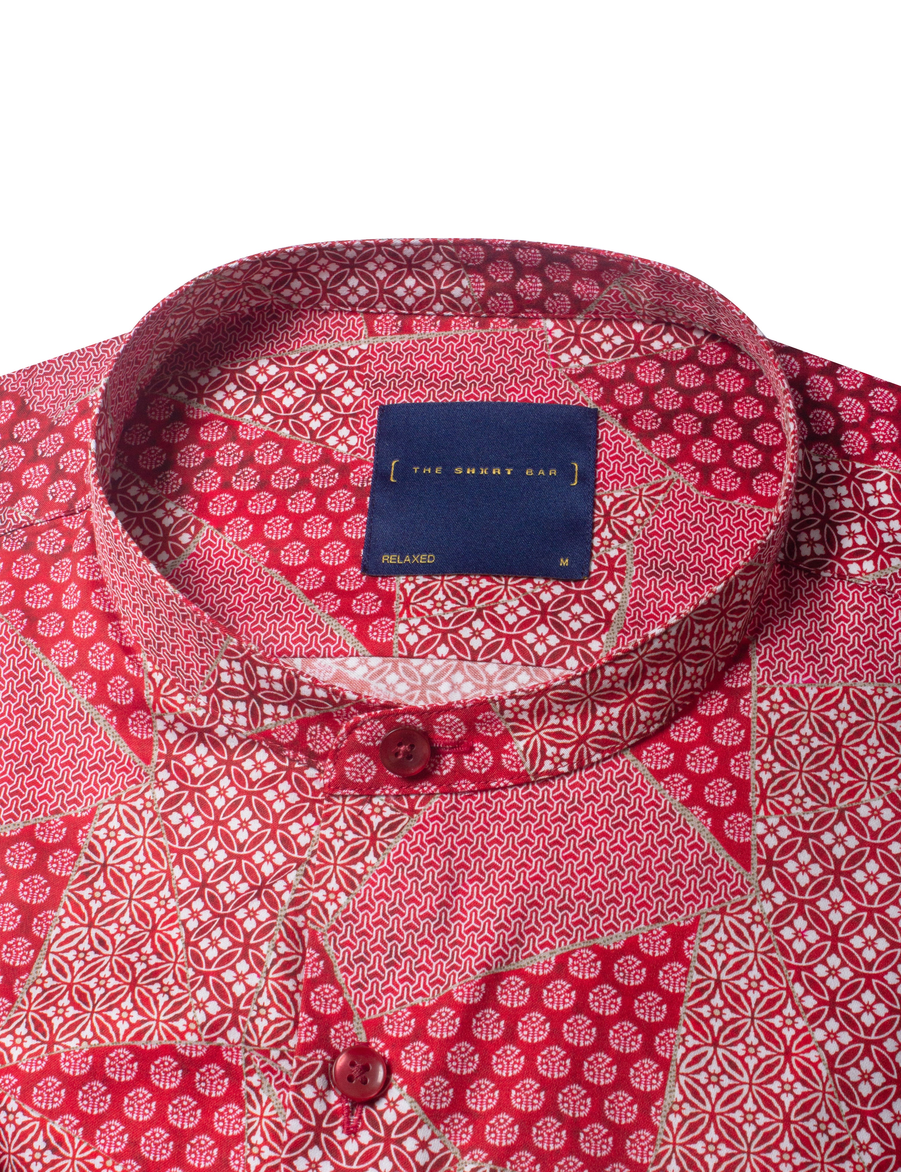 Red Geometric Floral Print Silky Finish Short Sleeve Relaxed Fit Shirt