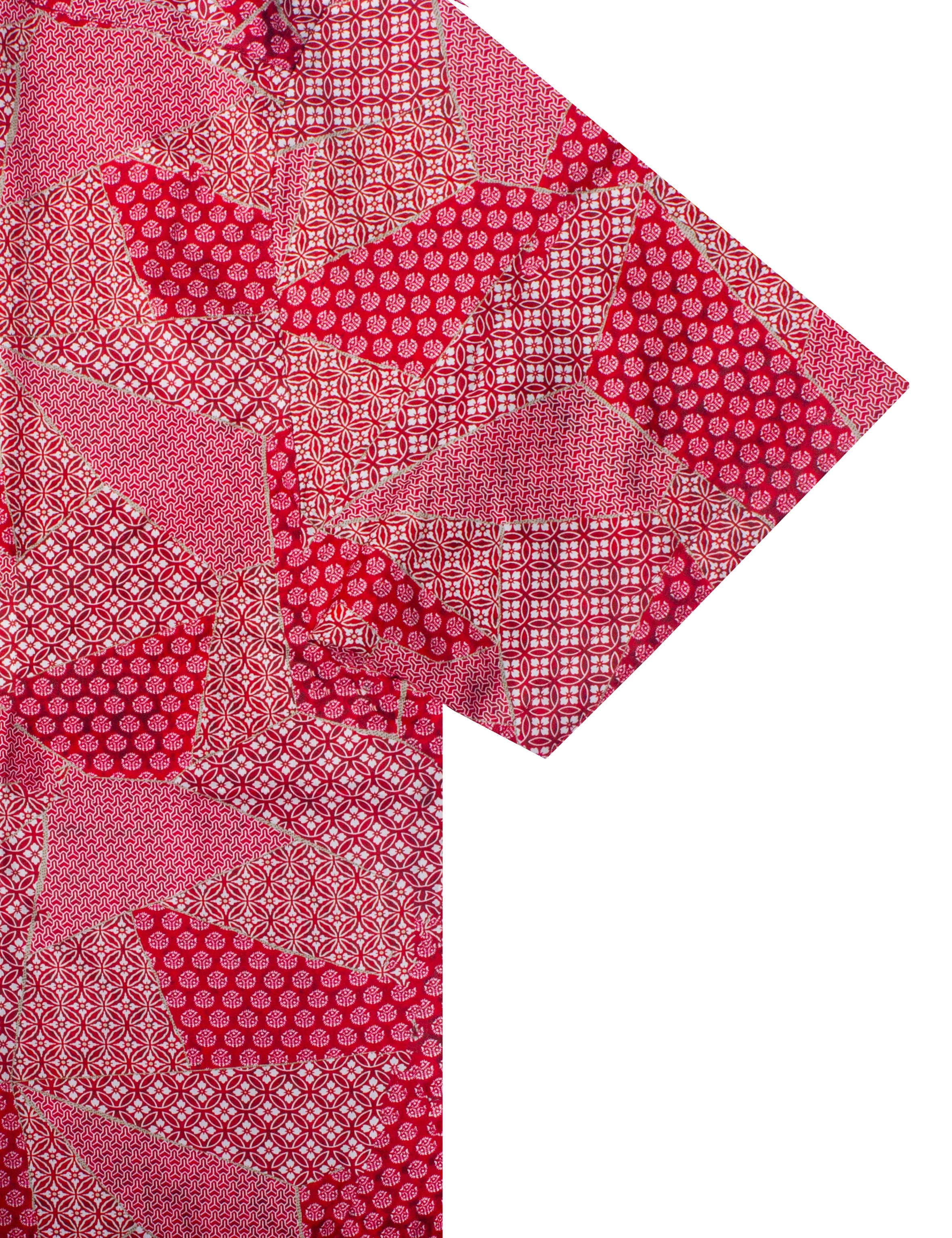 Red Geometric Floral Print Silky Finish Short Sleeve Relaxed Fit Shirt
