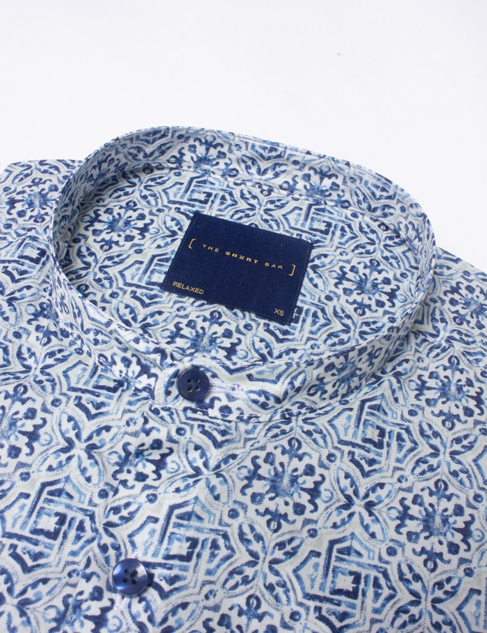 Print Mandarin Collar Relaxed Fit Short Sleeve Shirt
