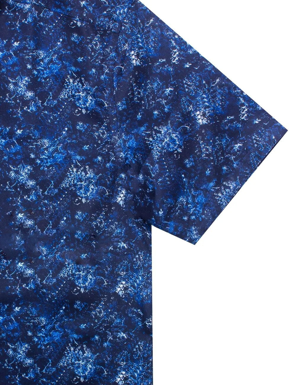 Navy Blue Flower Abstract Digital Print With Silky Finish Relaxed Fit Mandarin Collar Short Sleeve Shirt