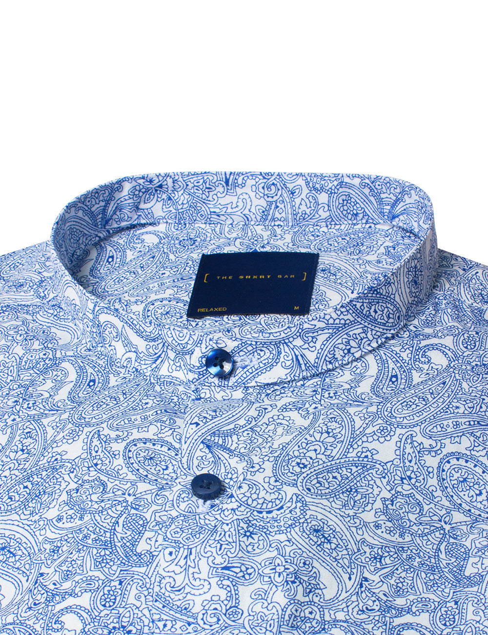 Blue Paisley Print Mandarin Collar Short Sleeve Relaxed Fit Shirt