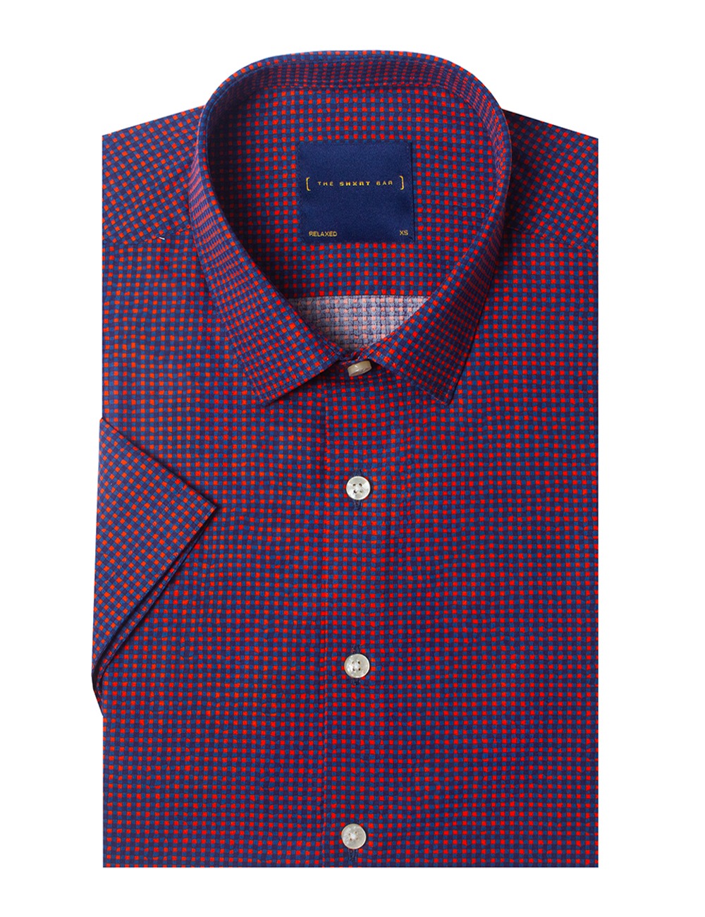 Red and Blue Checks Print Italian Fabric Silky Finish Relaxed Fit Short Sleeve Shirt