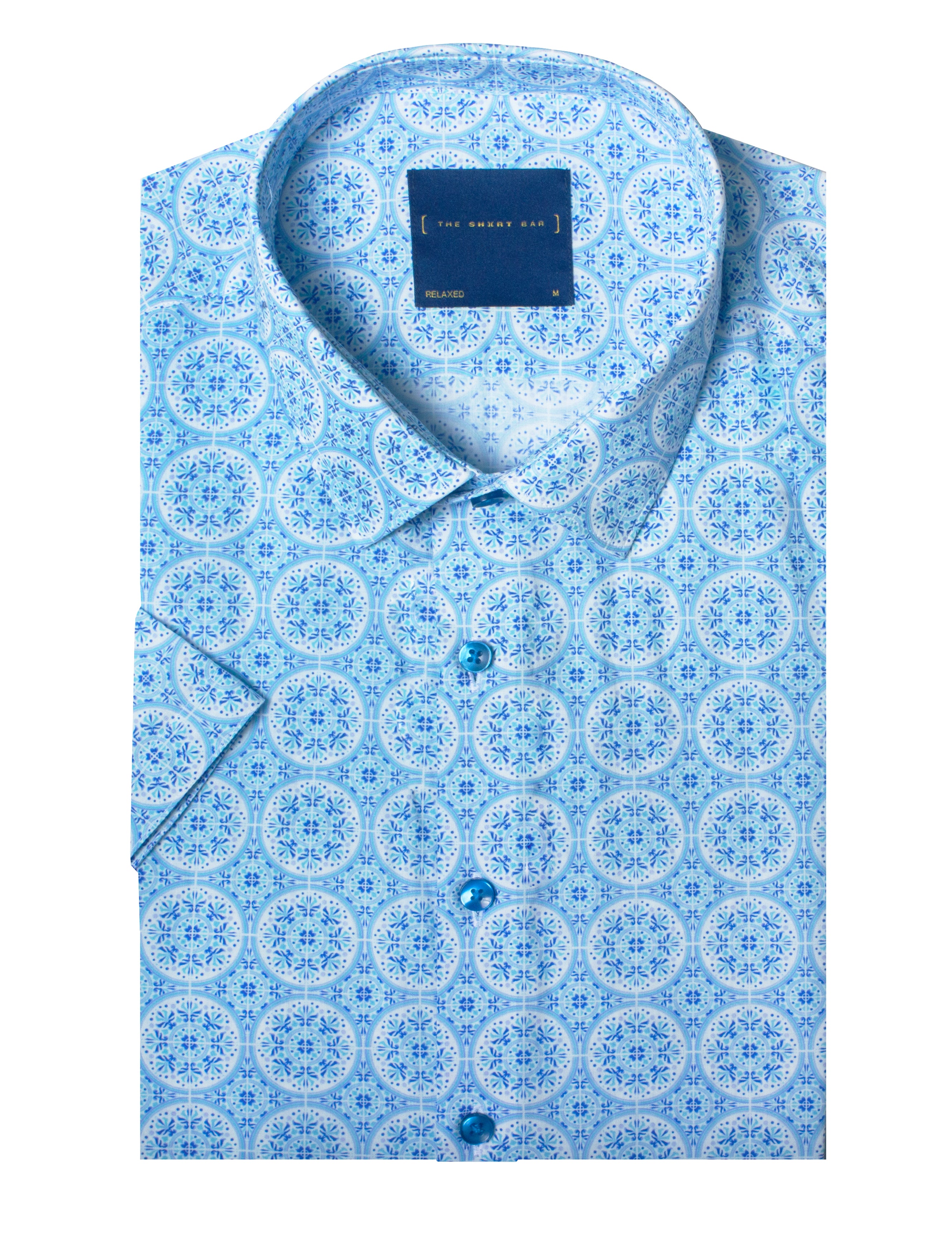 Blue Peranakan Print Relaxed Fit Short Sleeve Shirt — The Shirt Bar