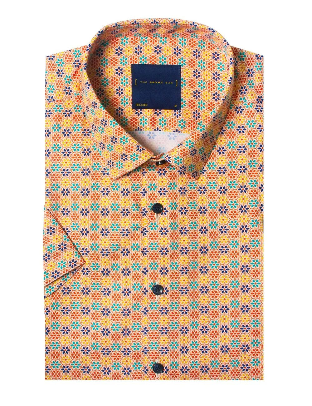 Orange Peranakan Print Silky Finish Relaxed Fit Short Sleeve Shirt — The Shirt Bar