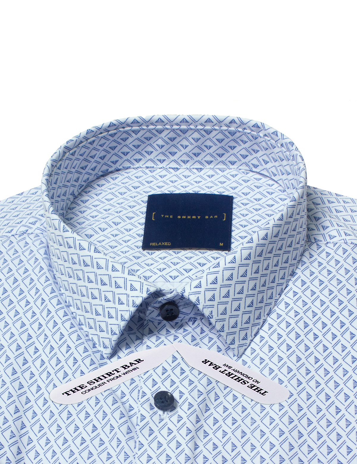 White with Navy Blue Print Eco-ol Bamboo Short Sleeve Relaxed Fit Shirt — The Shirt Bar