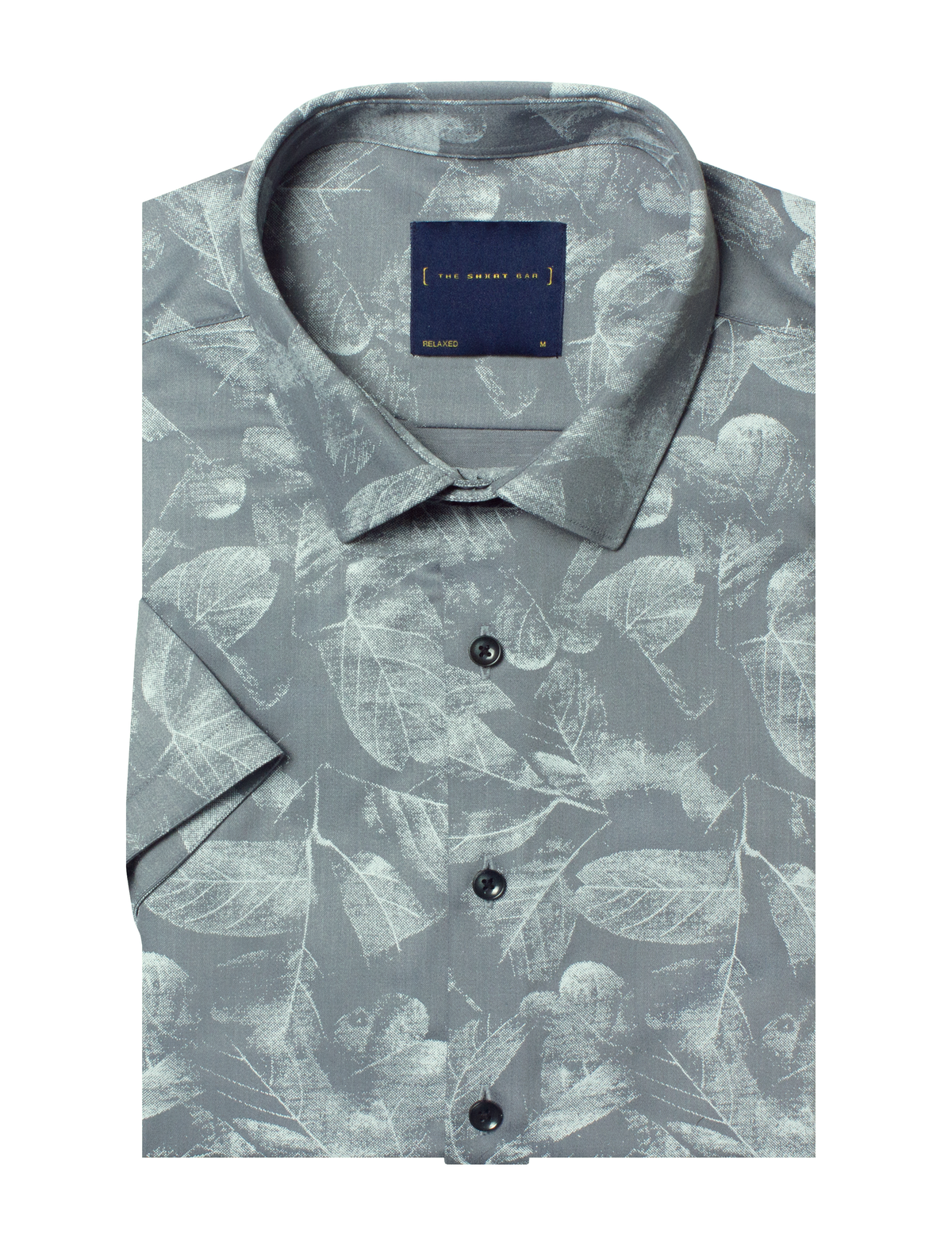White Leaf Print Eco-ol Bamboo Relaxed Fit Shirt in Light Grey #Color_Light Grey