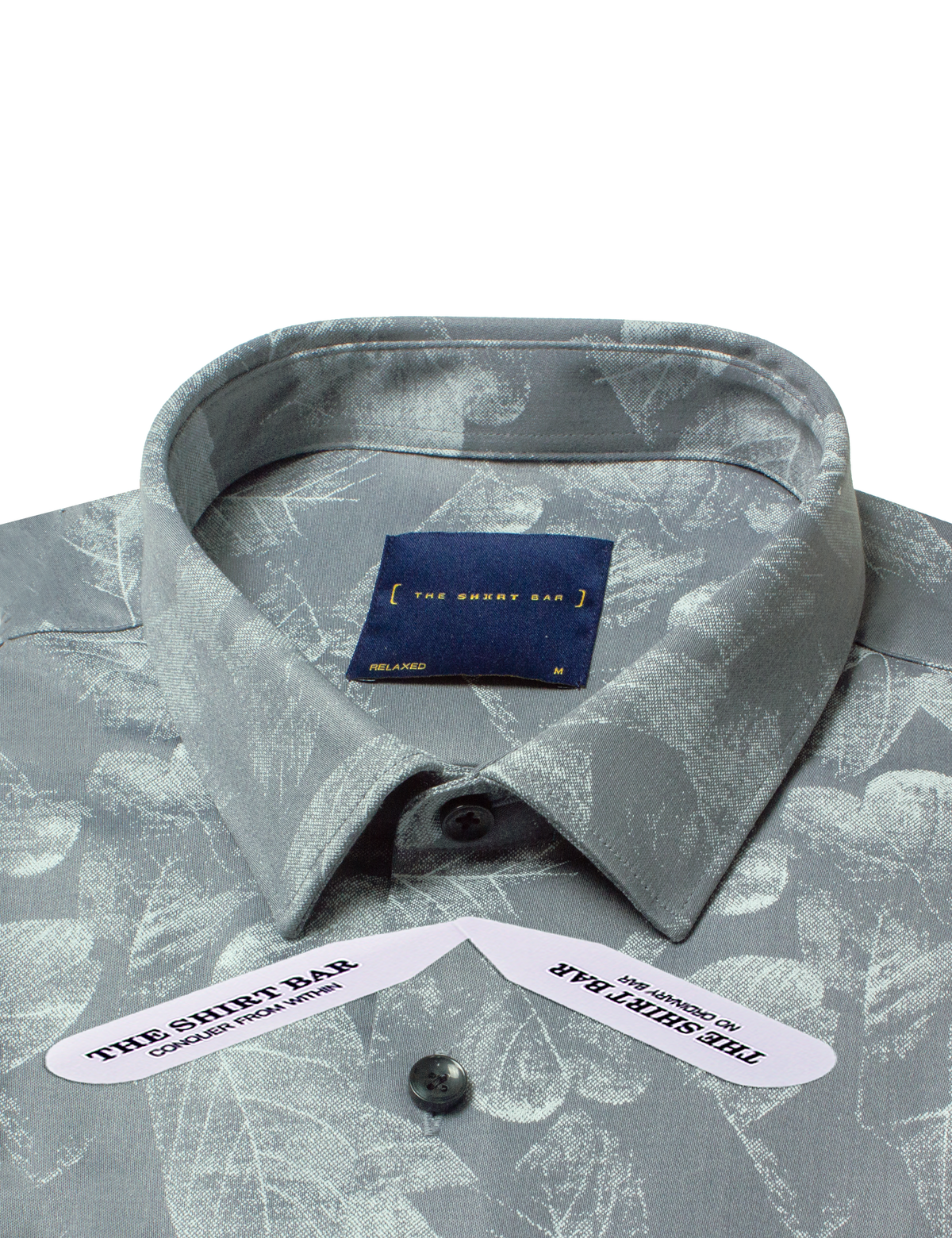White Leaf Print Eco-ol Bamboo Relaxed Fit Shirt in Light Grey #Color_Light Grey