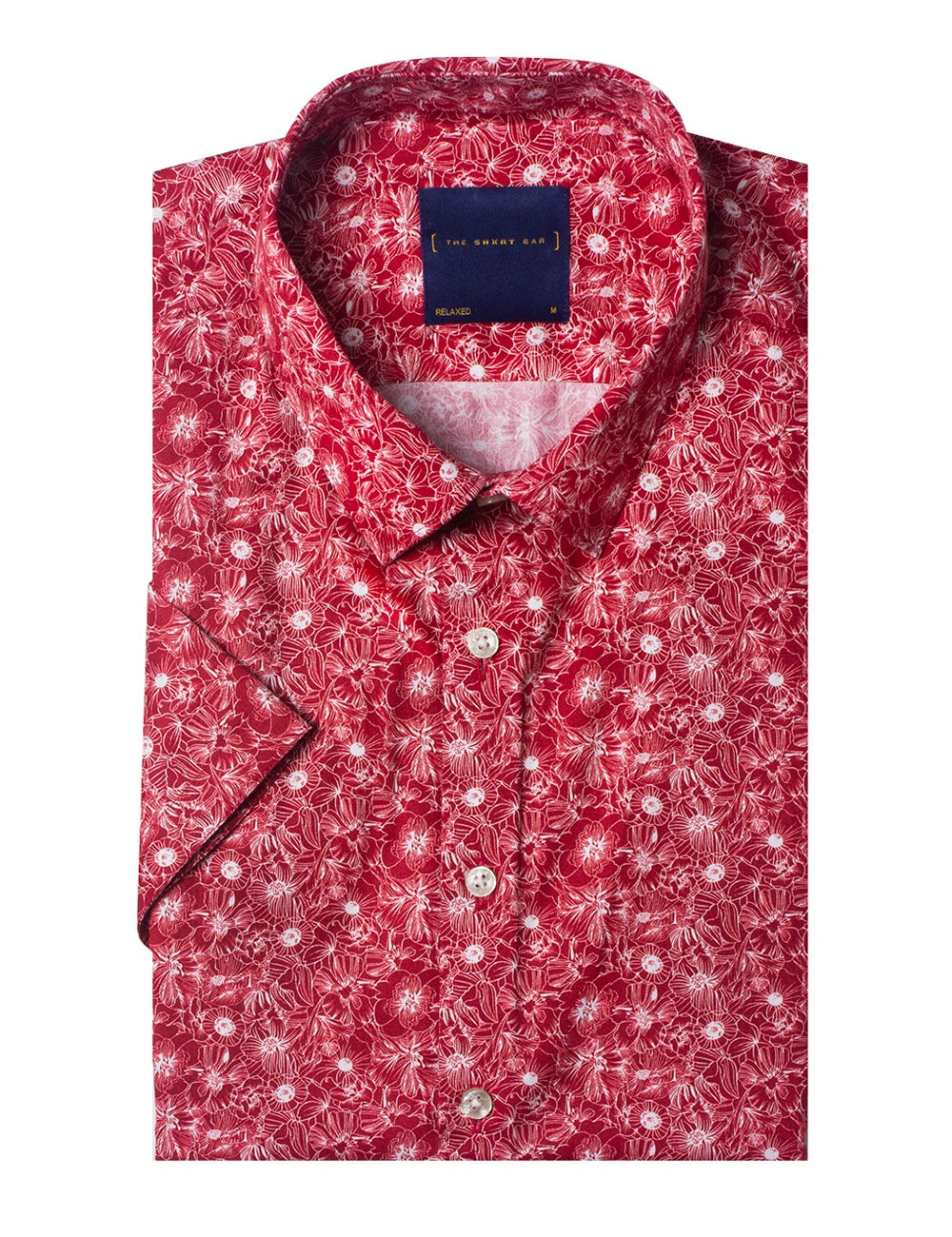 Red Flower Digital Print With Silky Finish Relaxed Fit Short Sleeve Shirt