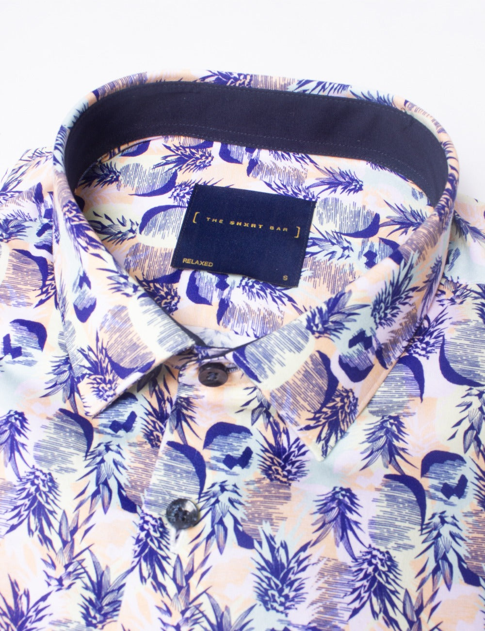 Yellow Pineapple Print Silky Finish Short Sleeve Relaxed Fit Shirt