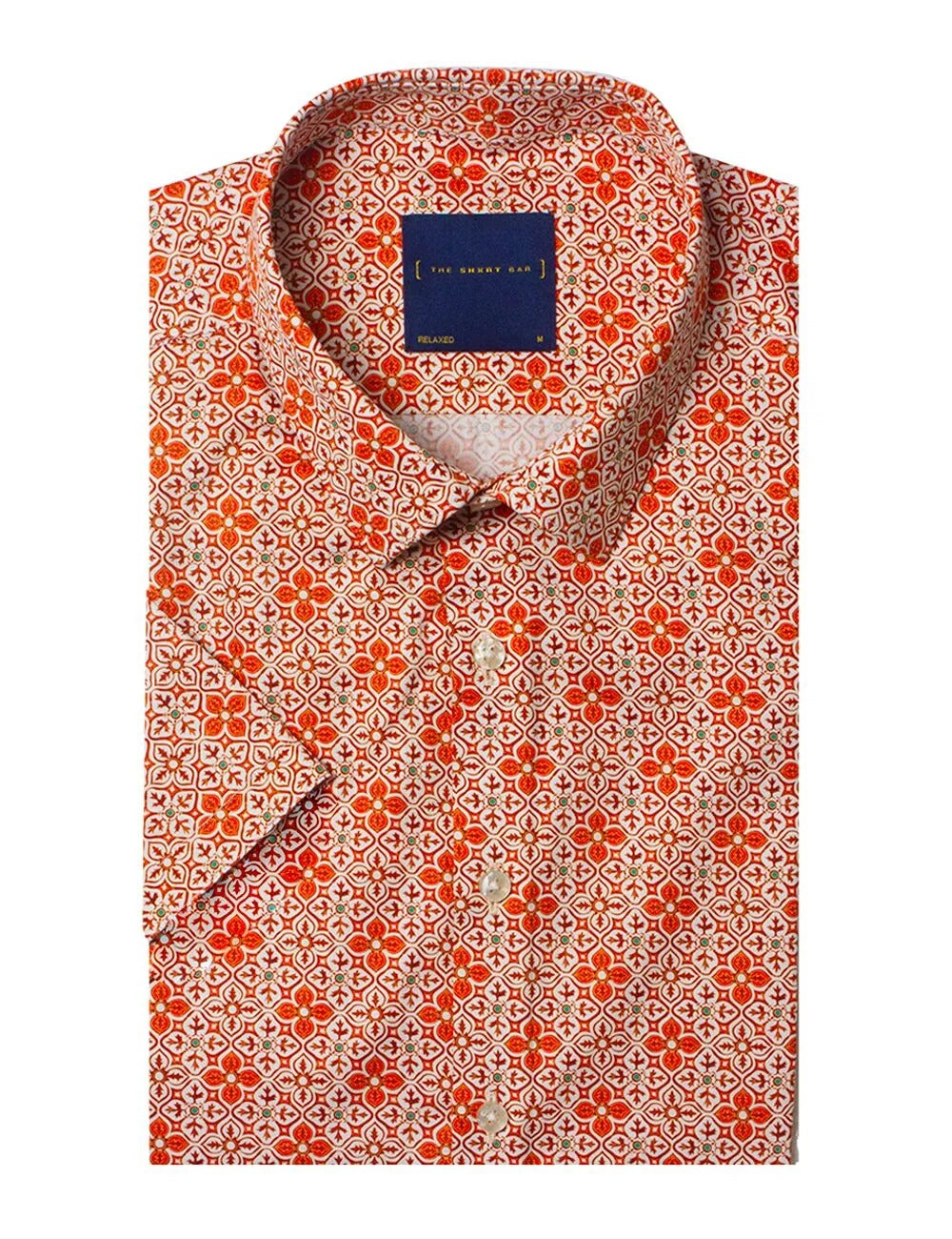 Orange Damask Floral Digital Print With Silky Finish Custom / Relaxed Fit Short Sleeve Shirt — The Shirt Bar
