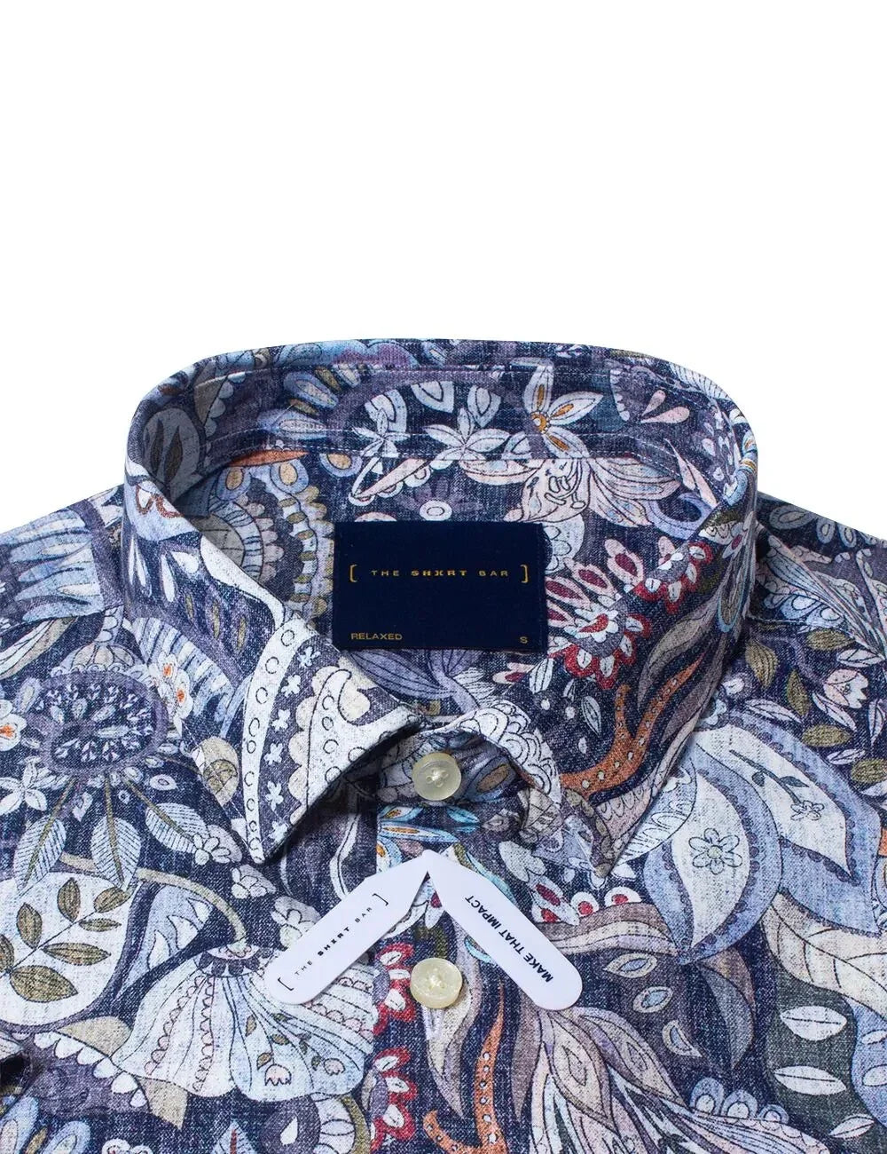 Navy Blue Paisley Print Italian Fabric Silky Finish Short Sleeve Relaxed Fit Shirt — The Shirt Bar