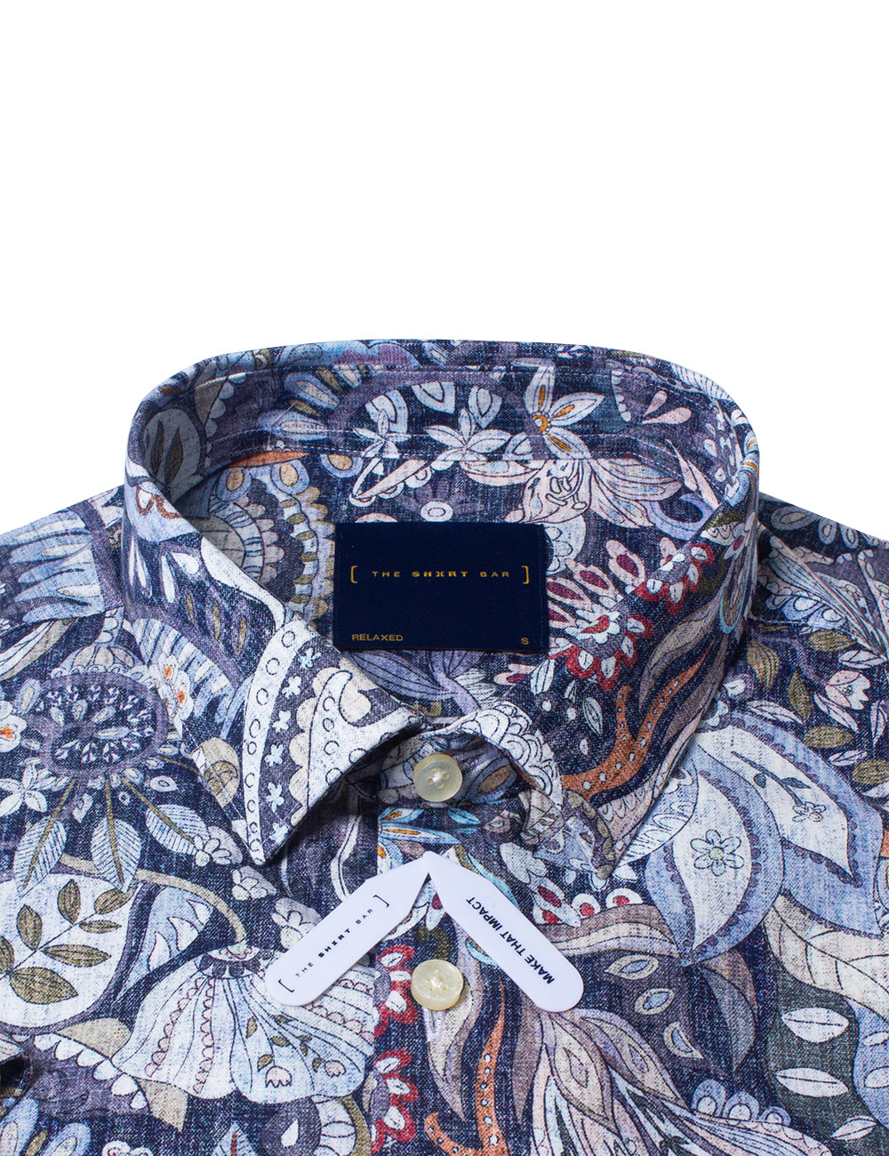 Navy Blue Paisley Print Italian Fabric Silky Finish Short Sleeve Relaxed Fit Shirt