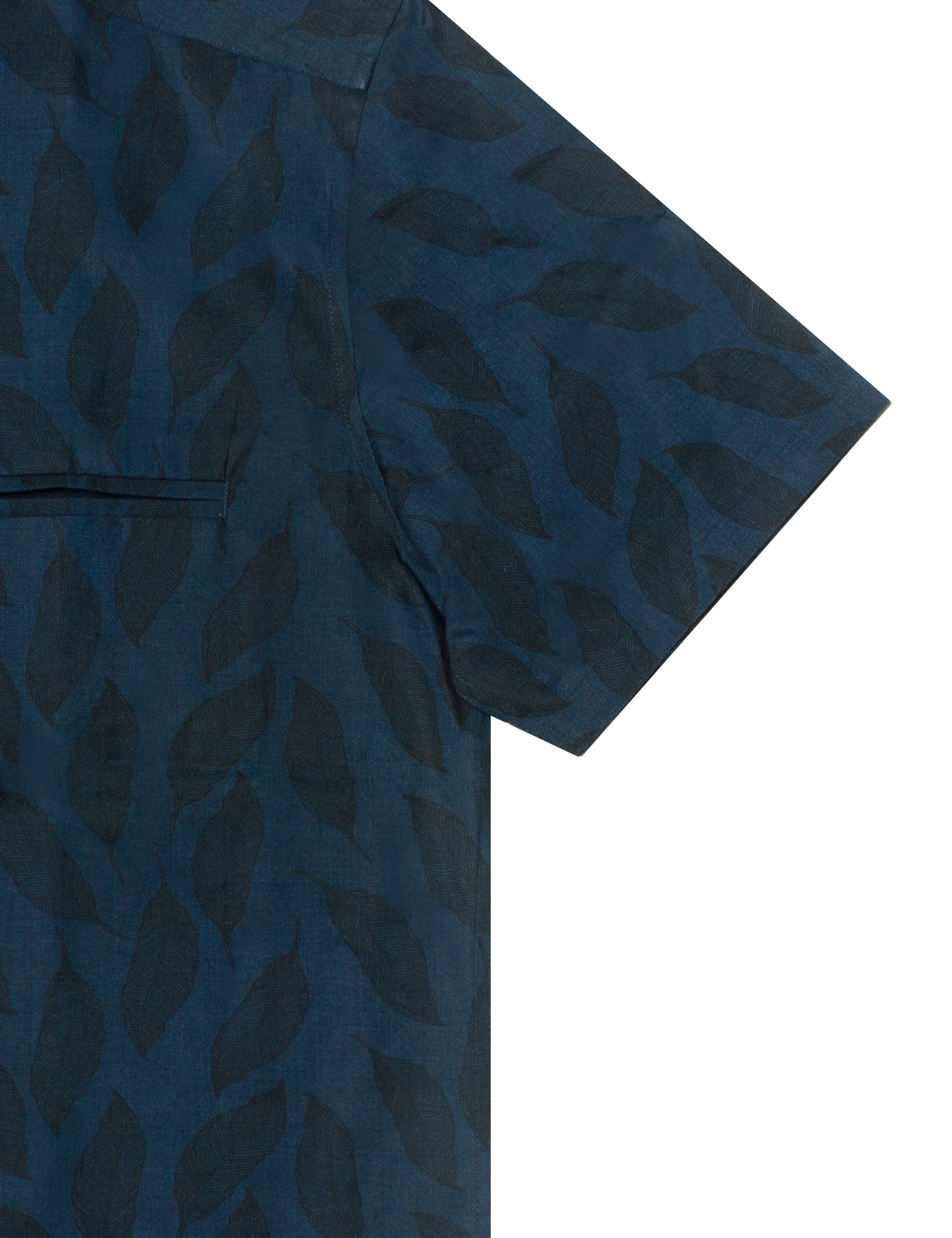 Navy Blue Leaf Print Eco-ol Bamboo Stretch Short Sleeve Relaxed Fit Shirt — The Shirt Bar