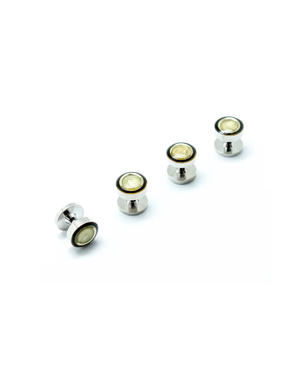Yellow Swirl with Black Circle Enamel in Silver Tuxedo Studs Set — The Shirt Bar