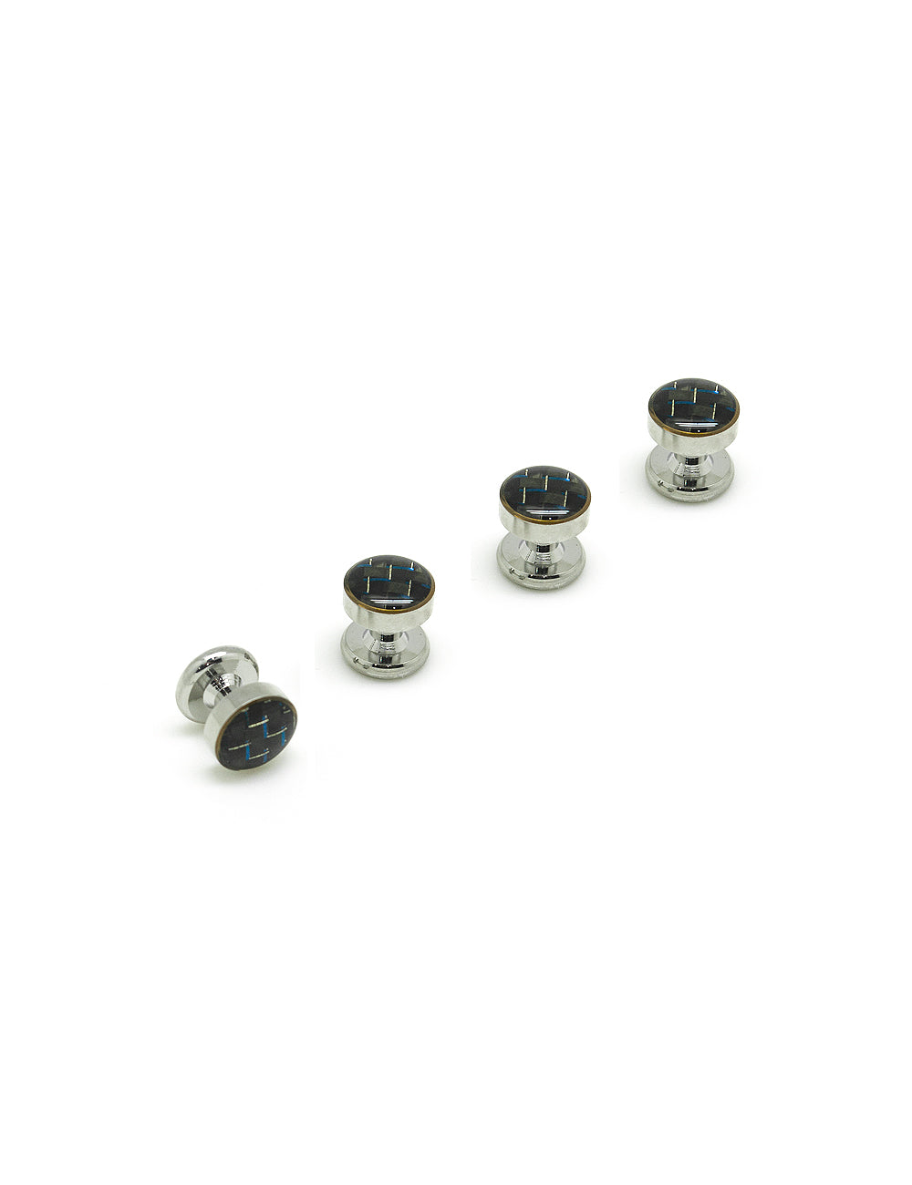 Black Enamel with Blue Carbon Fiber in Silver Tuxedo Studs Set