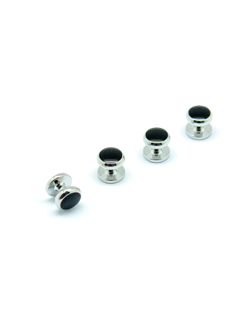 Black Enamel in Silver Tuxedo Studs Set