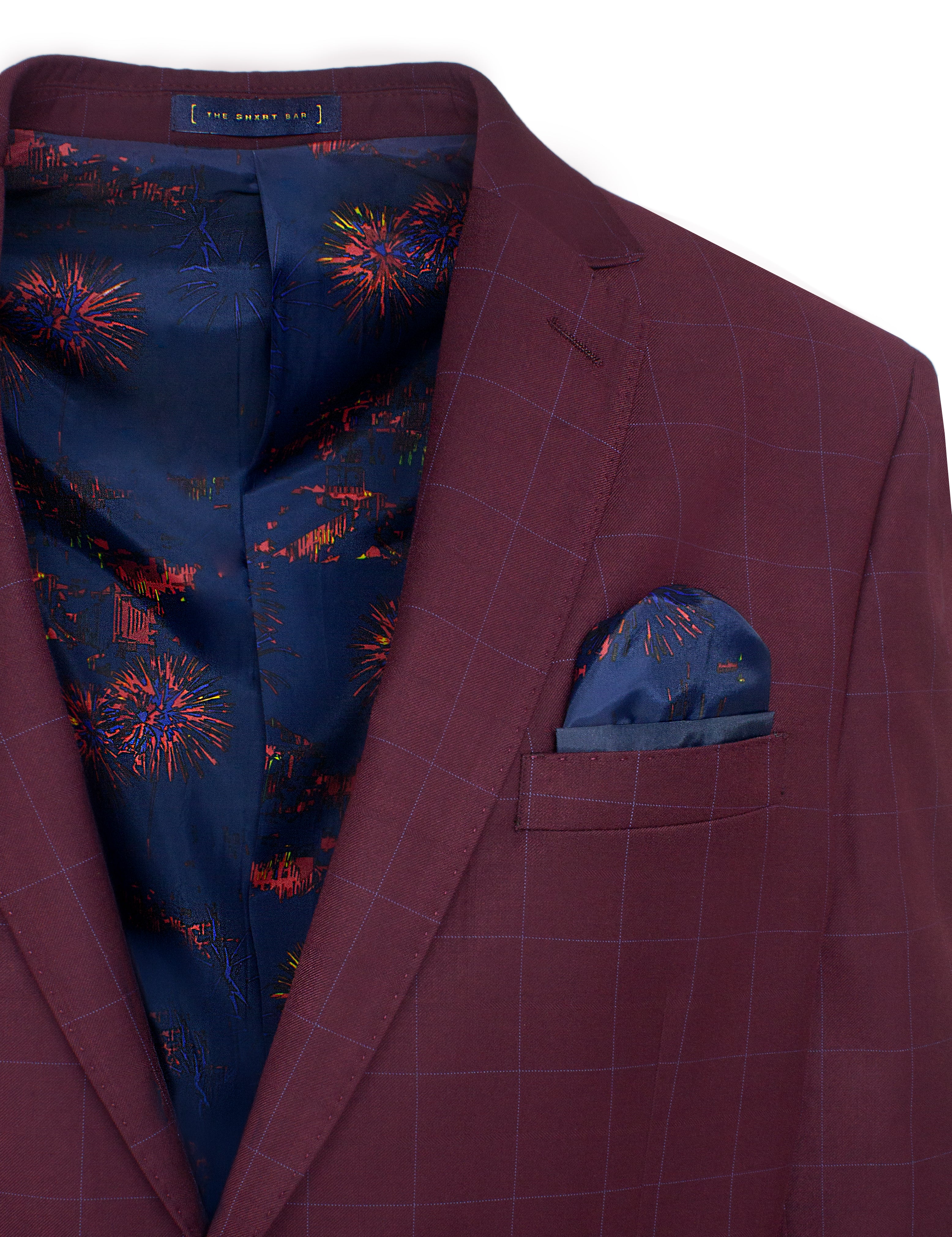 Burgundy Checks Tailored Fit Single Breasted Blazer