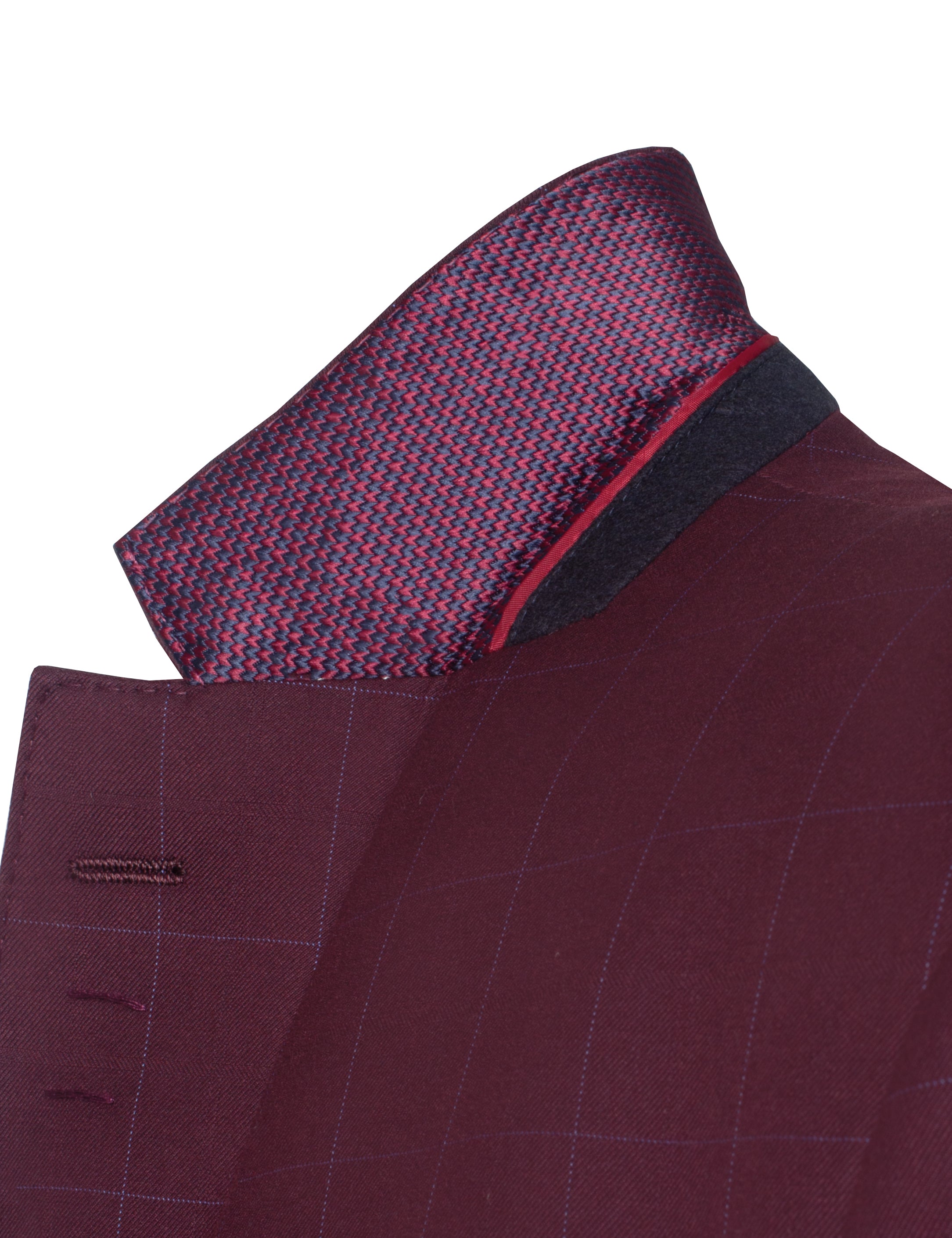 Burgundy Checks Tailored Fit Single Breasted Blazer