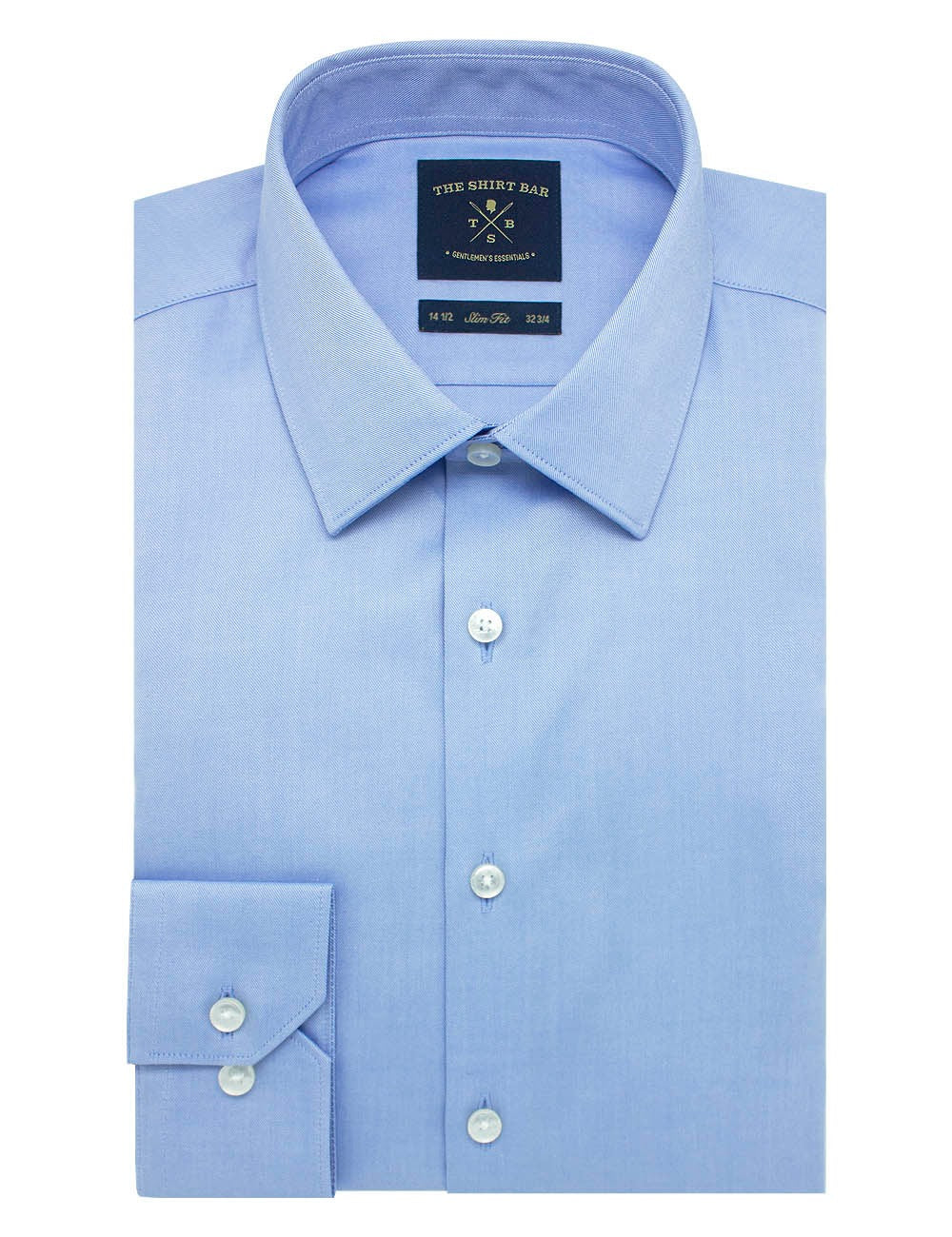 Everyday Shield Spill Resist Collection: Solid Blue Twill Double Ply Slim Fit Long Sleeve Shirt