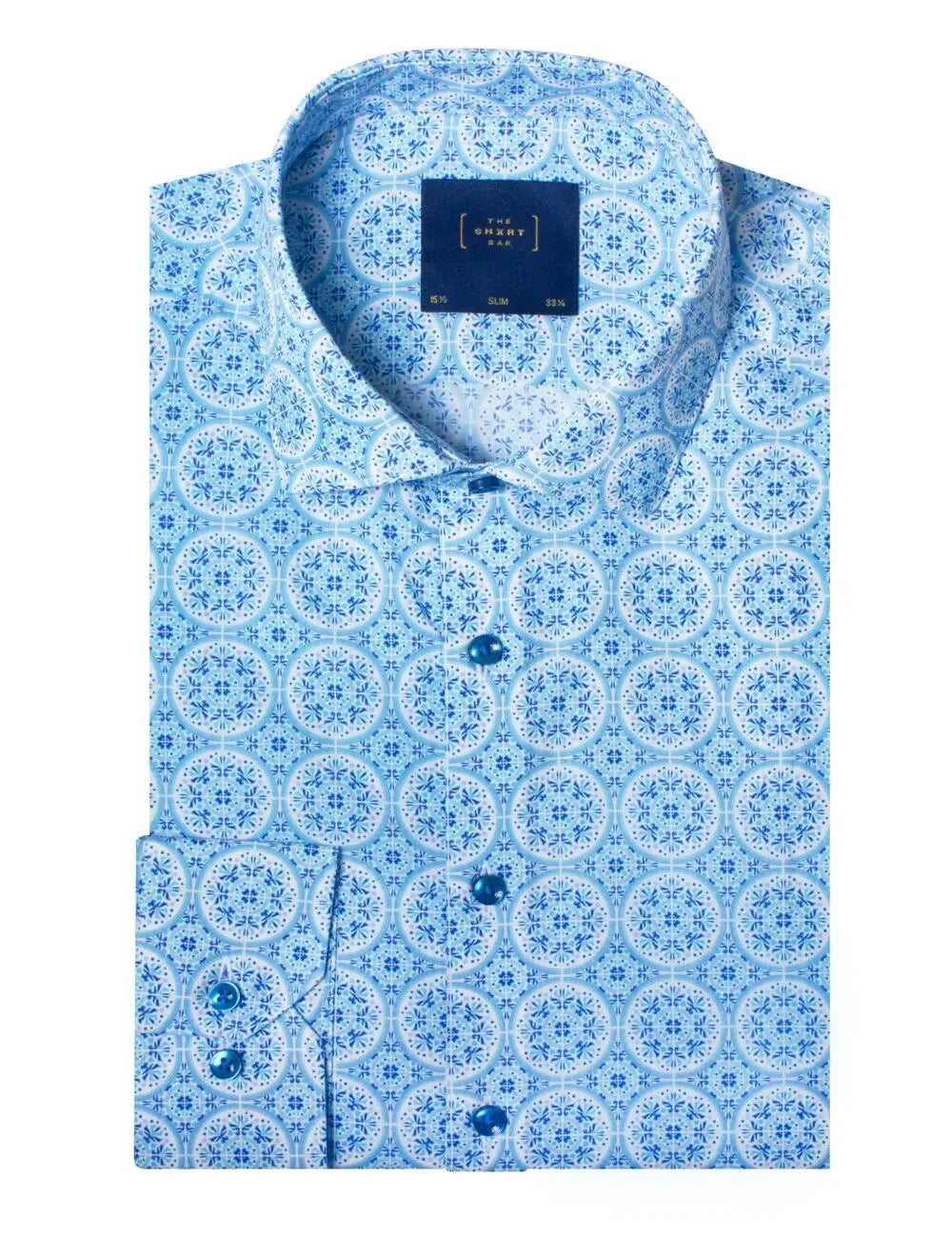 Blue Peranakan Print Slim Fit Shirt — The Shirt Bar