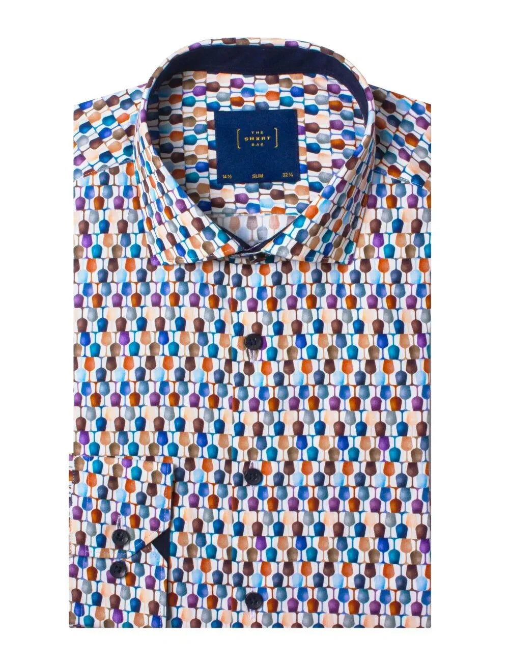 Blue Wine Glass Print Italian Fabric Slim Fit Silky Finish Shirt — The Shirt Bar
