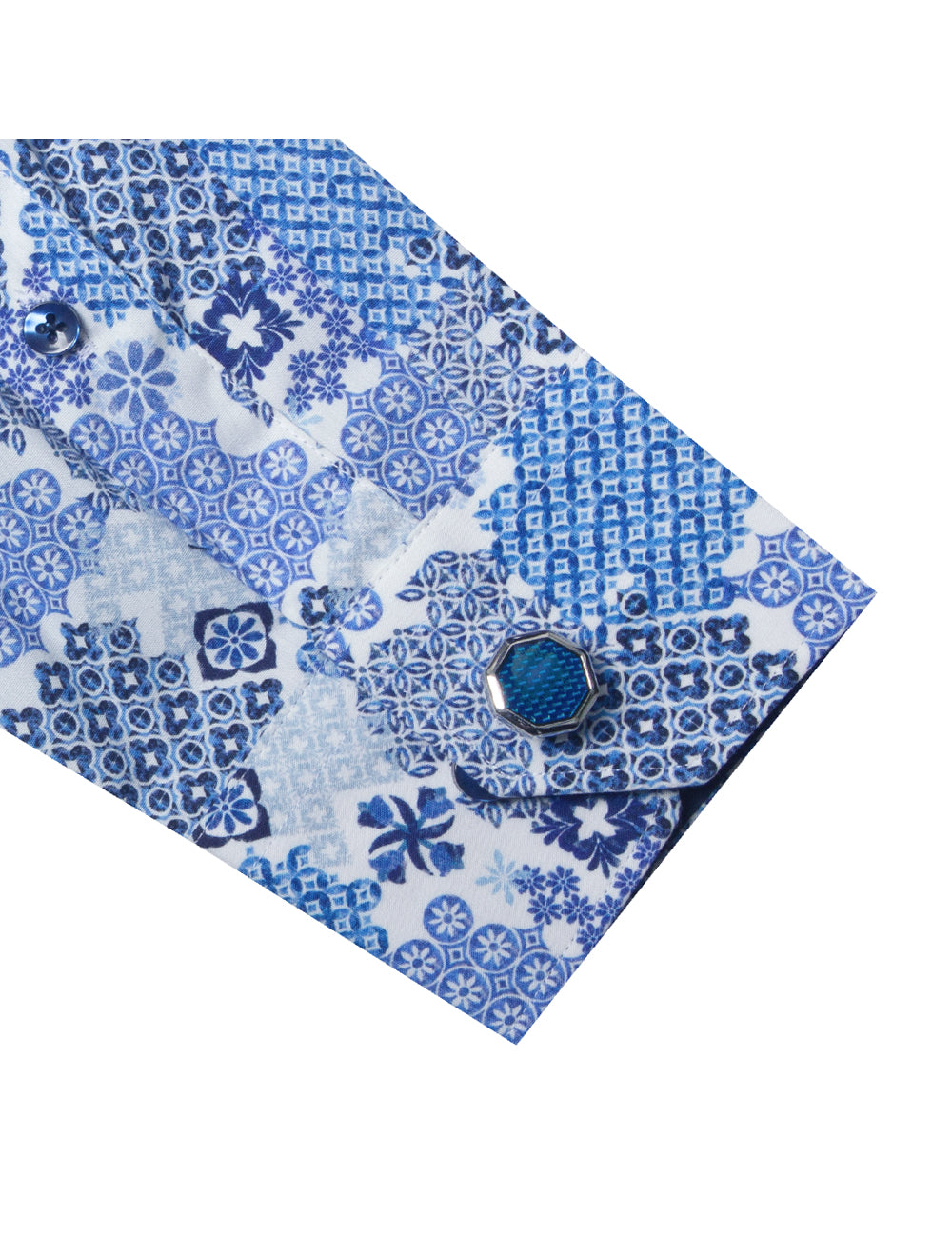 Blue Peranakan Print Italian Fabric Silky Finish Slim Fit Shirt