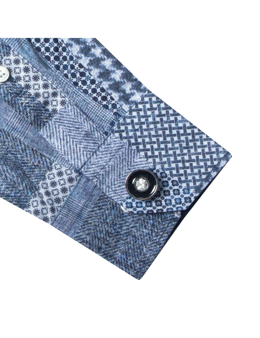 Navy Blue Patchwork Print Italian Fabric Silky Finish Slim Fit Shirt