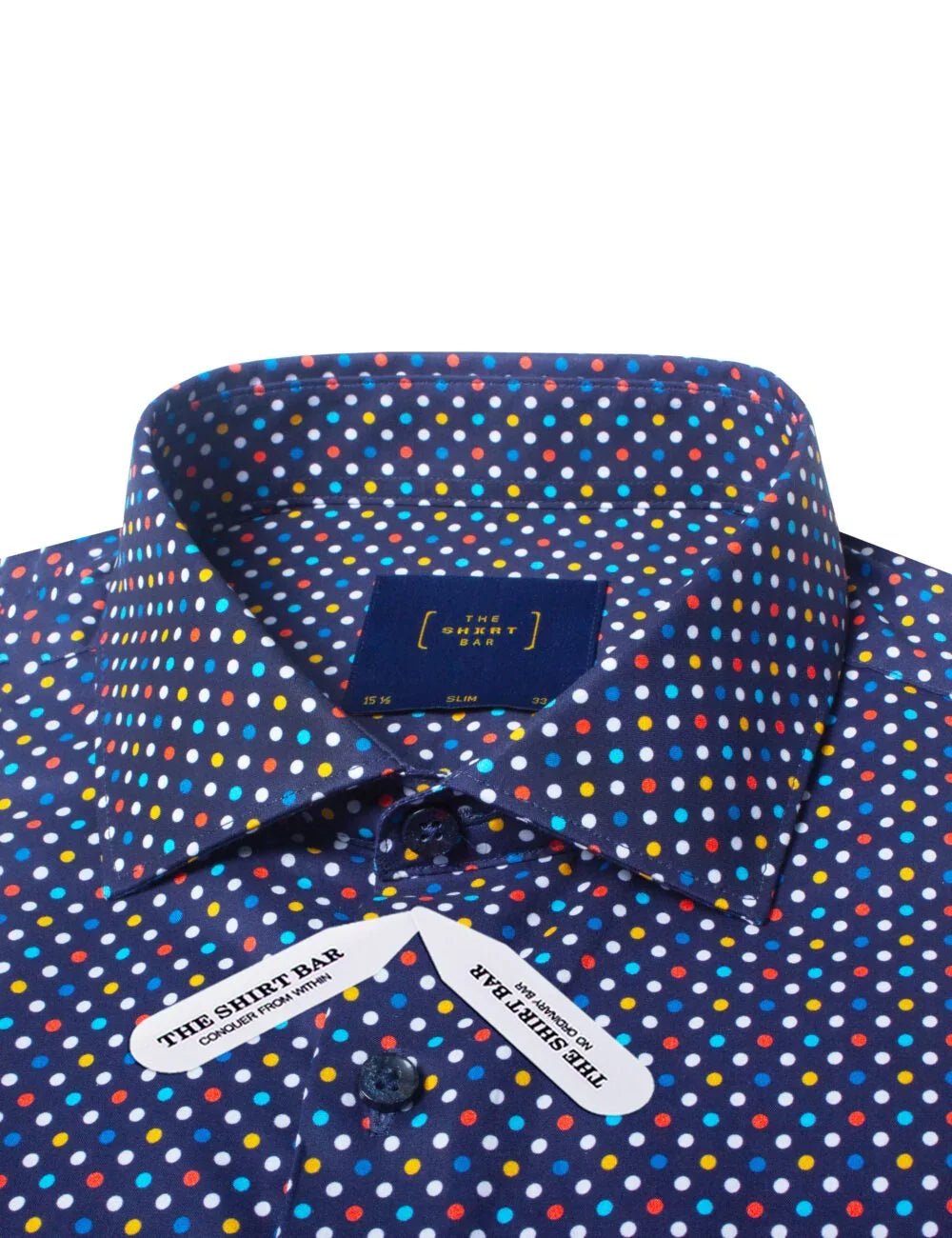 Navy Polka Dots Print Slim Fit Silky Finish Shirt — The Shirt Bar