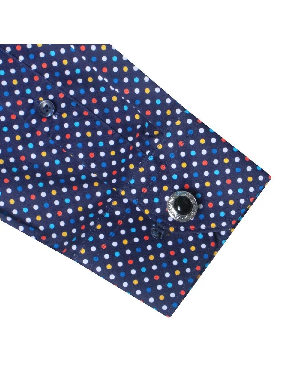 Navy Polka Dots Print Slim Fit Silky Finish Shirt — The Shirt Bar