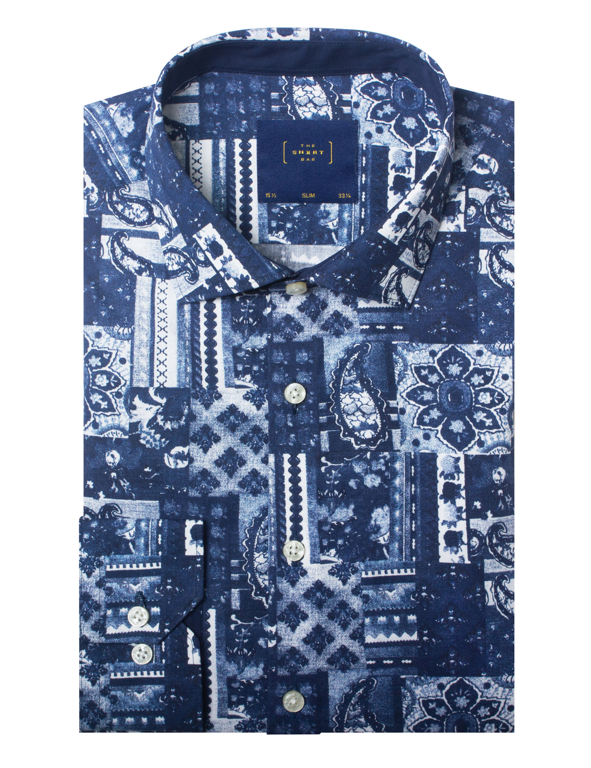 Navy Blue Print Italian Fabric Silky Finish Slim Fit Shirt