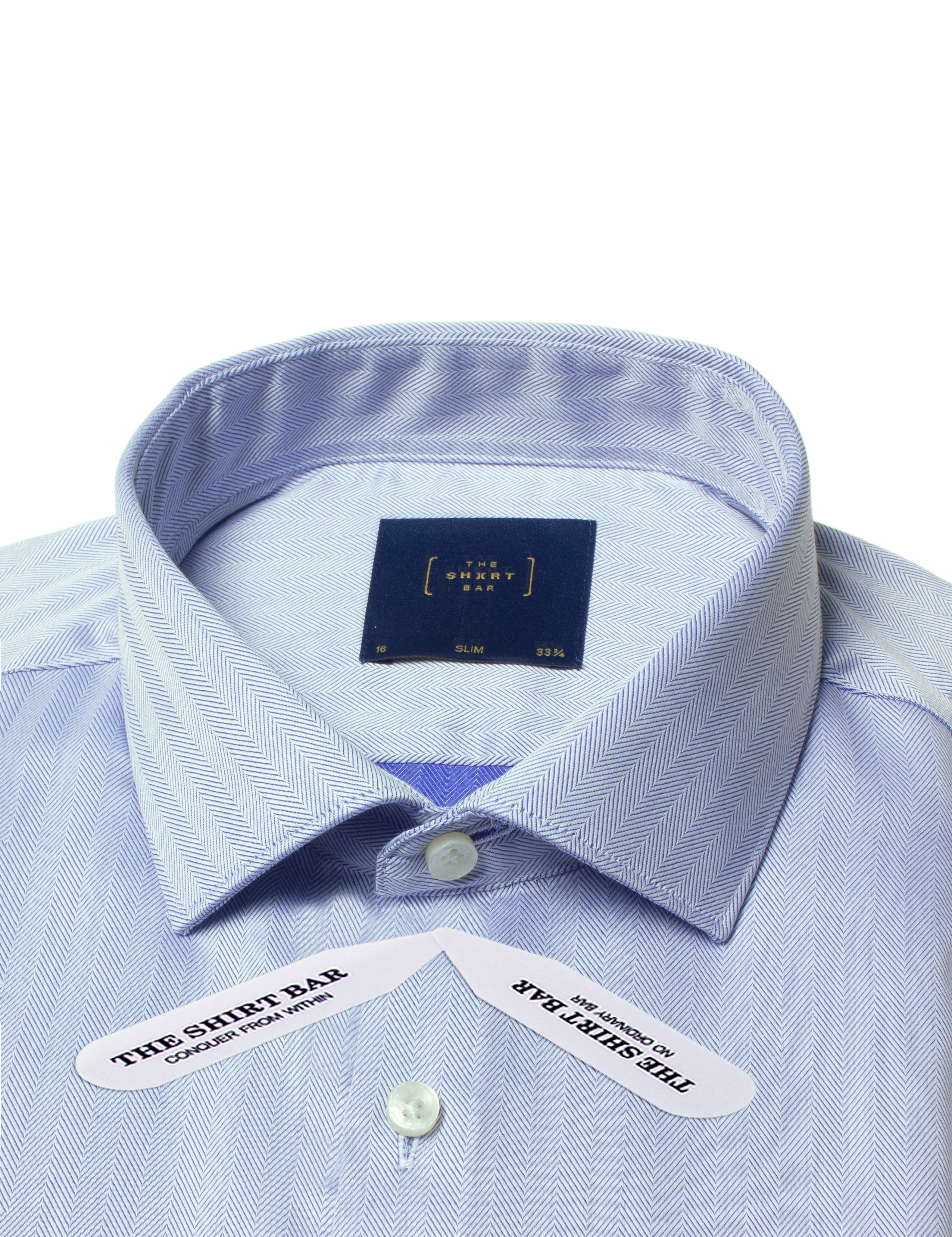 Blue Herringbone Pattern Wrinkle Free Slim Fit Shirt