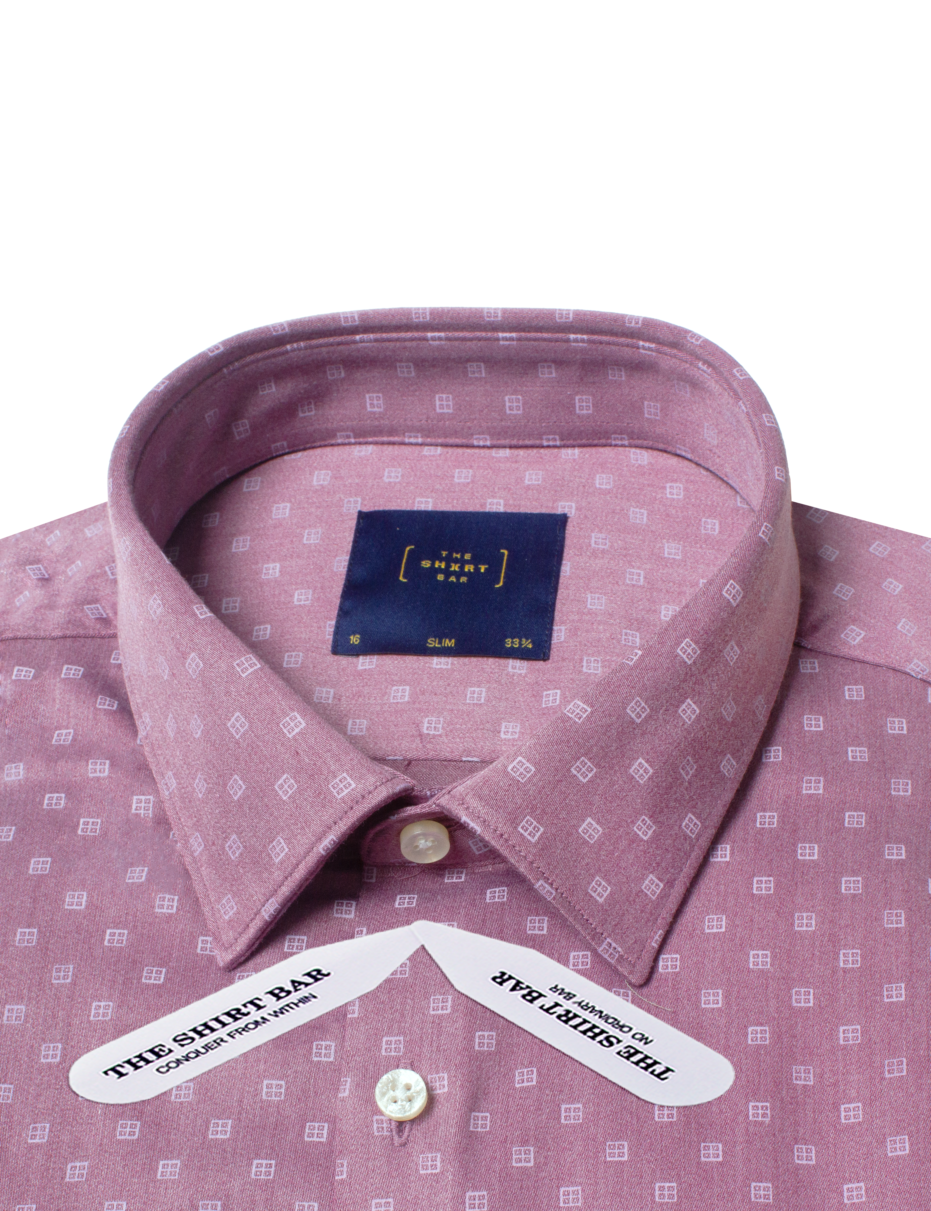 White Geometric Grid Square Print Red Eco-ol Bamboo Slim Fit Shirt