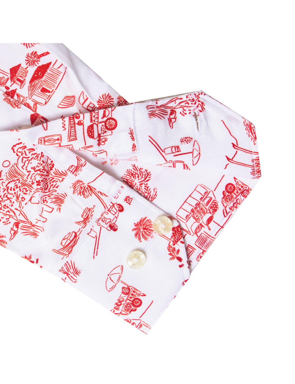 White with Red Village Print Silky Finish Slim Fit Shirt