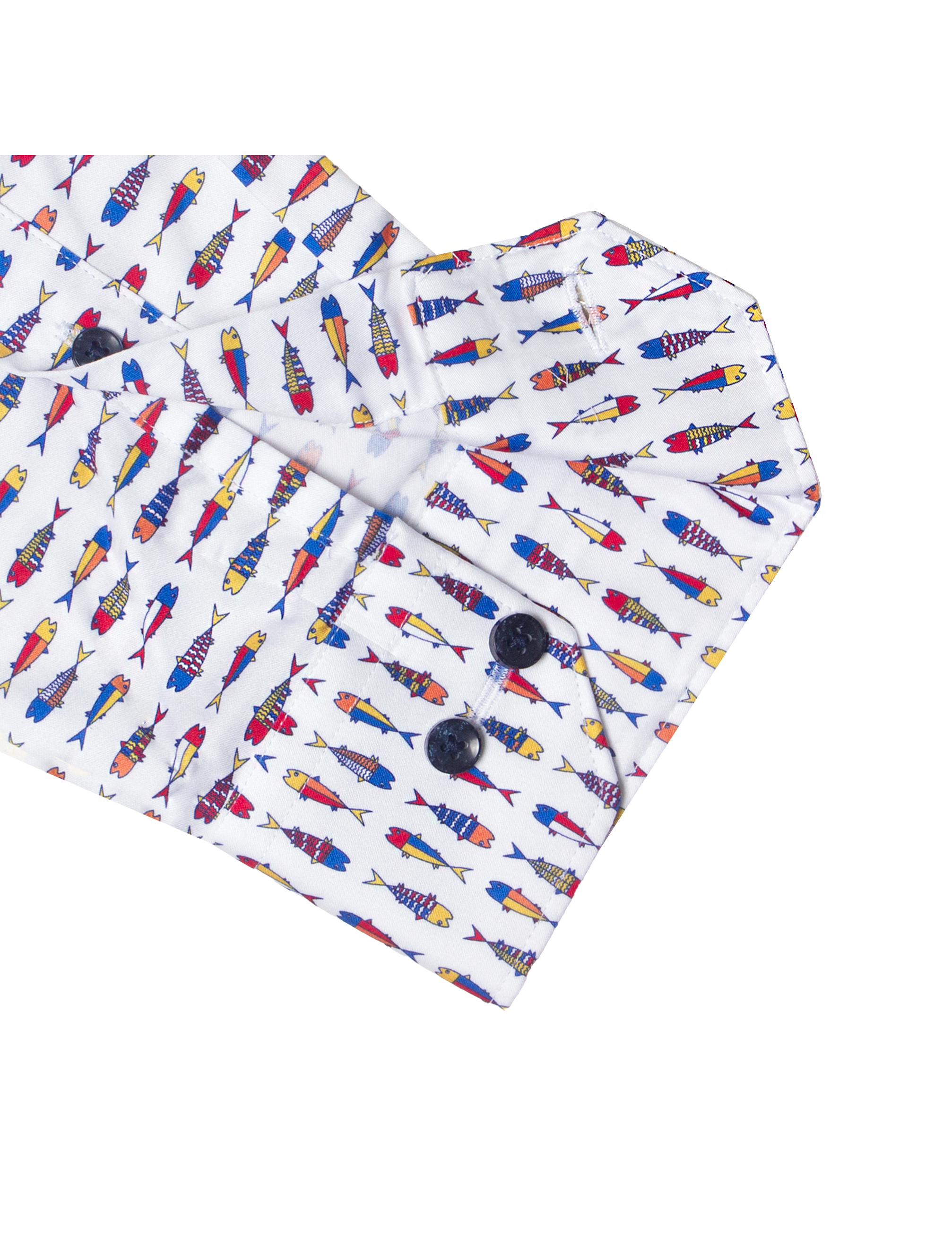 White with Multi-Colour Fish Print Silky Finish Slim Fit Shirt
