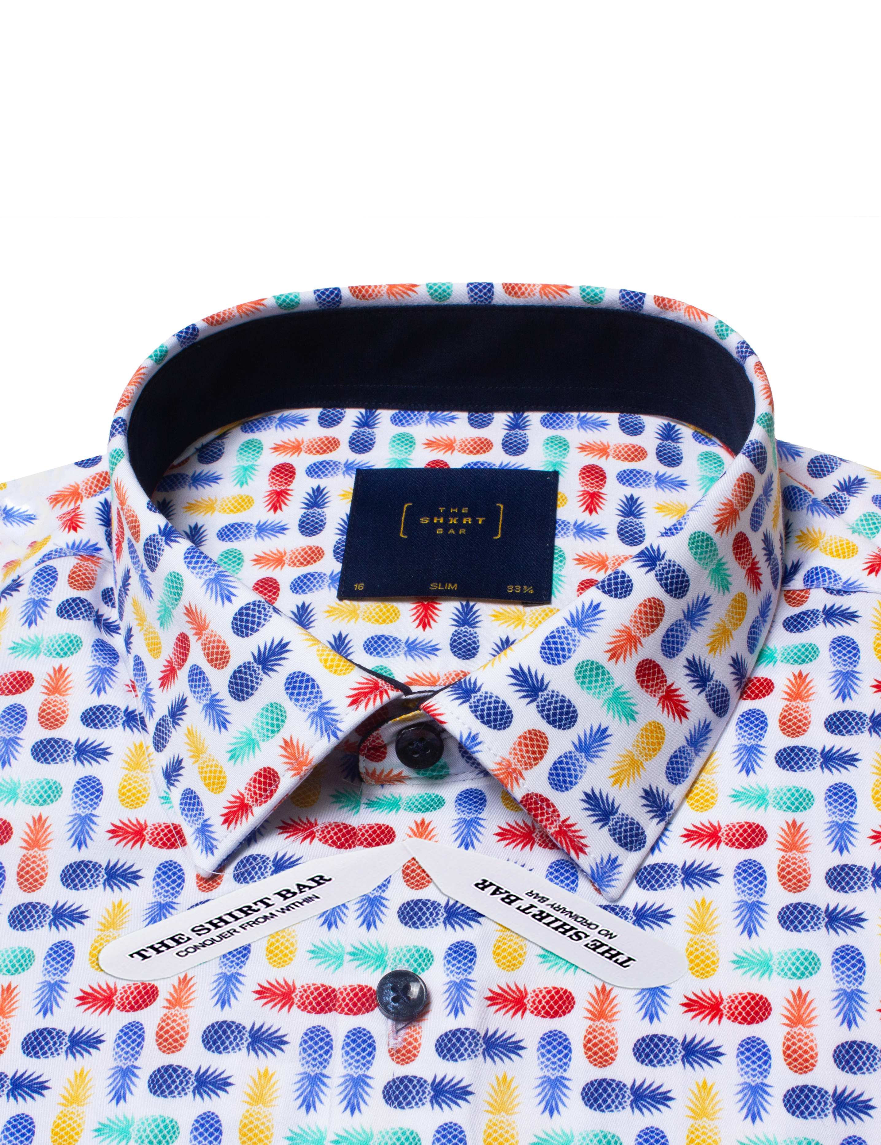 White with Multi-Colour Pineapple Print Silky Finish Slim Fit Shirt