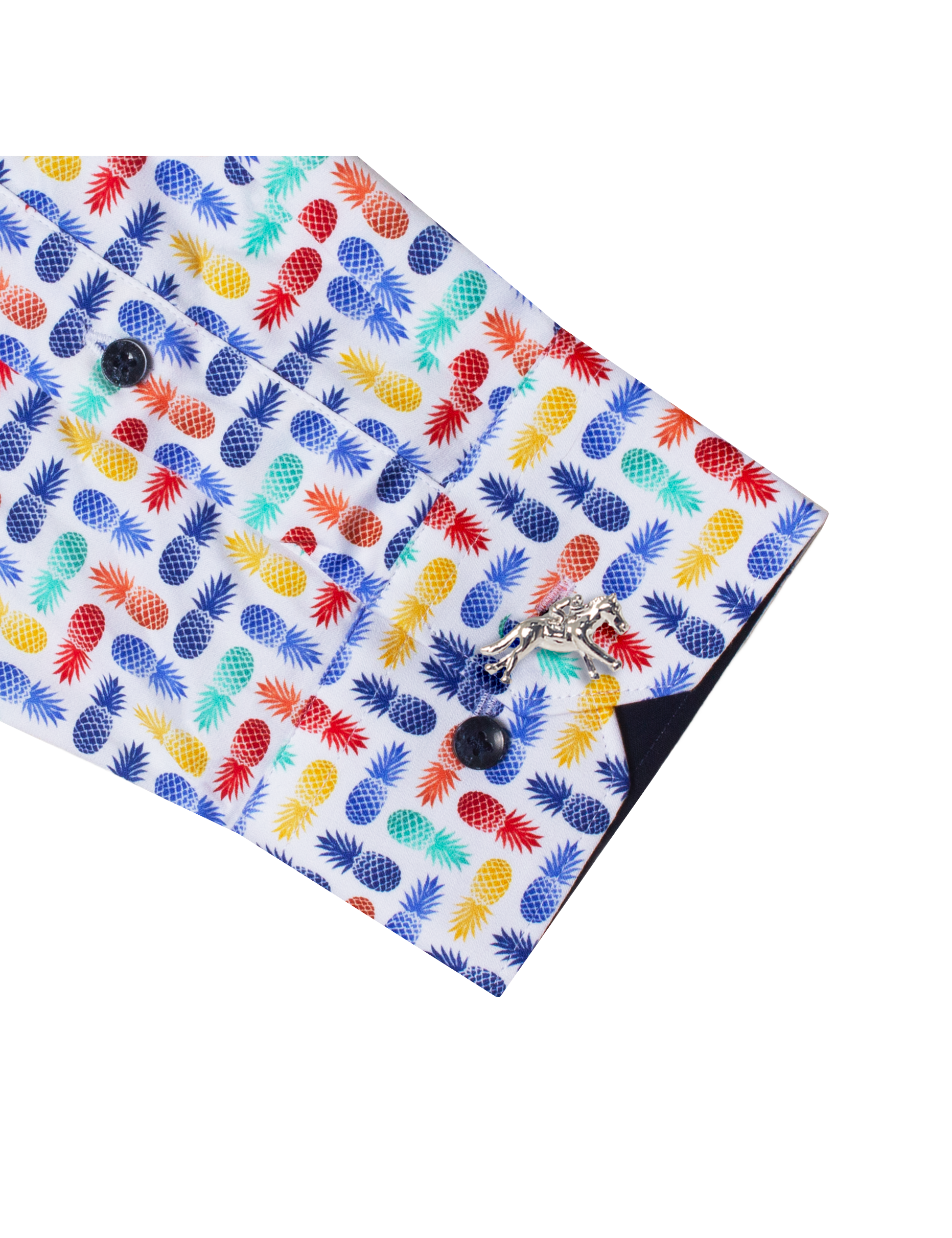 White with Multi-Colour Pineapple Print Silky Finish Slim Fit Shirt — The Shirt Bar