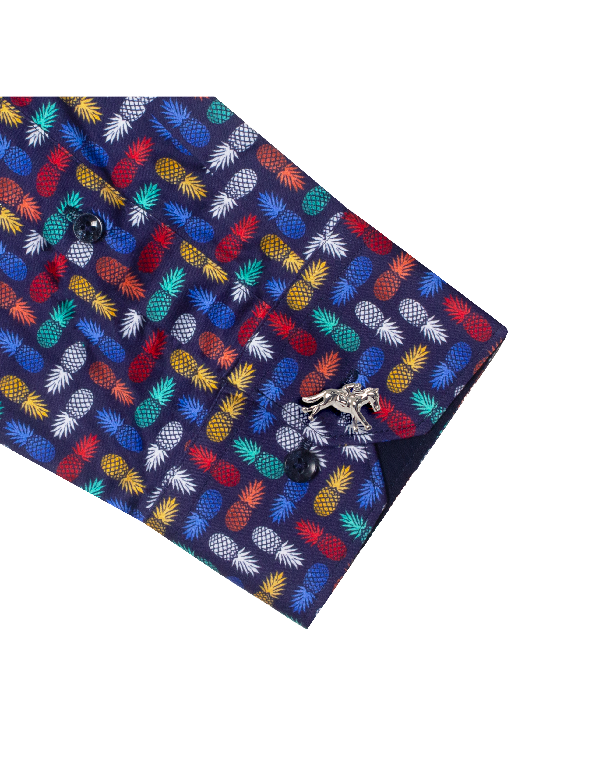Navy Blue with Multi-Colour Pineapple Print Silky Finish Slim Fit Shirt — The Shirt Bar