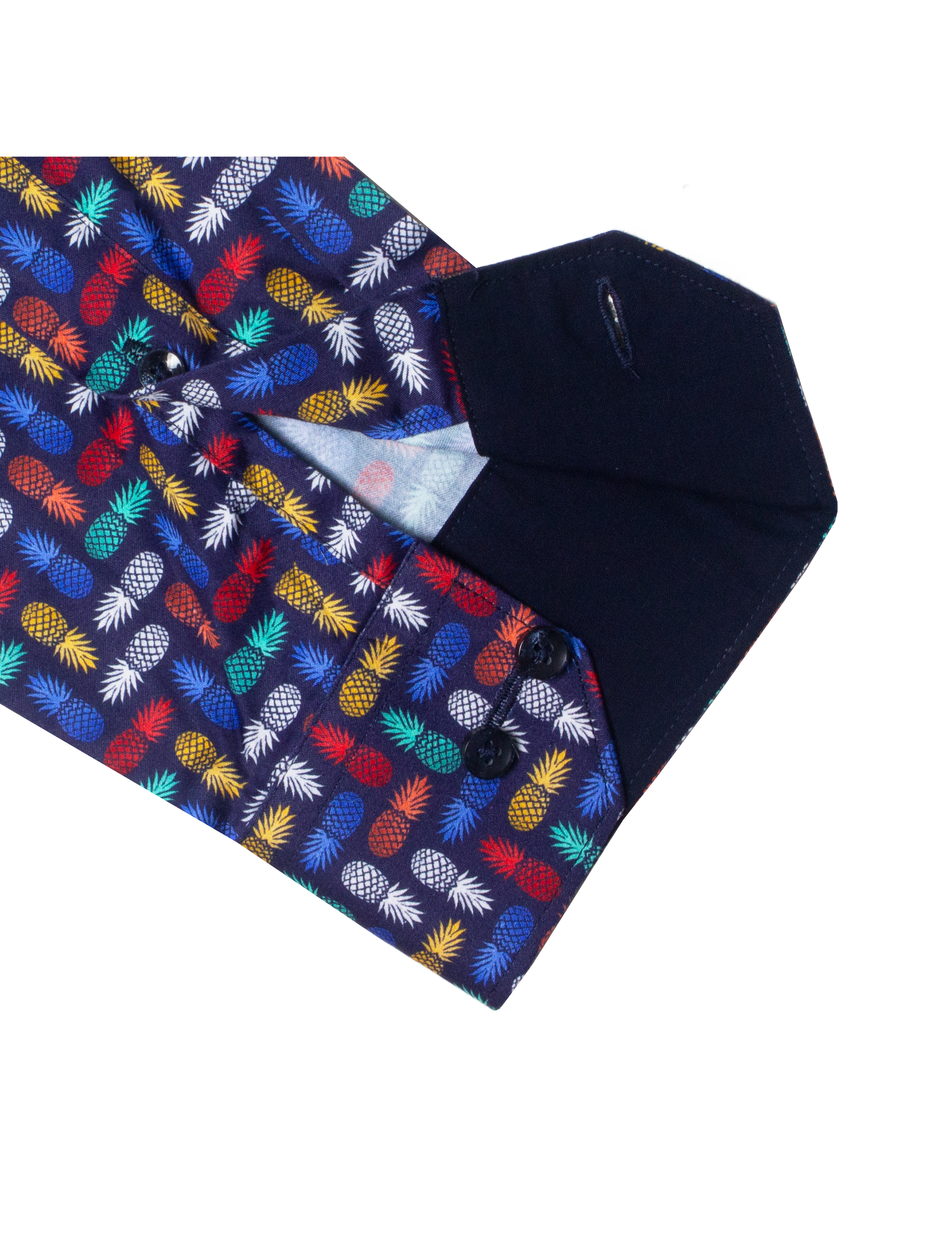 Navy Blue with Multi-Colour Pineapple Print Silky Finish Slim Fit Shirt — The Shirt Bar