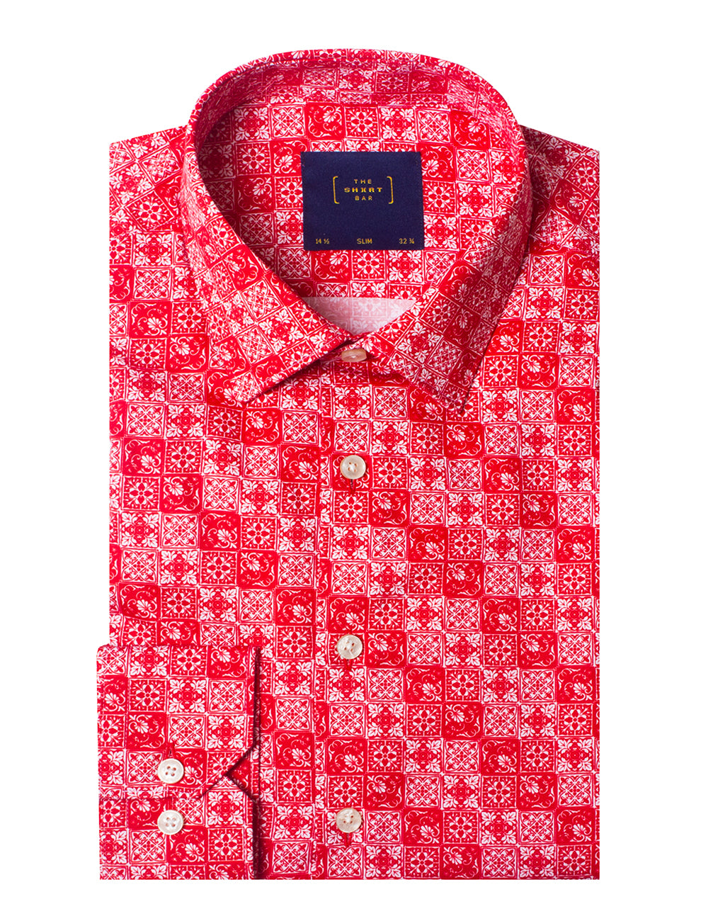 Red Peranakan Print Silky Finish Slim Fit Shirt — The Shirt Bar
