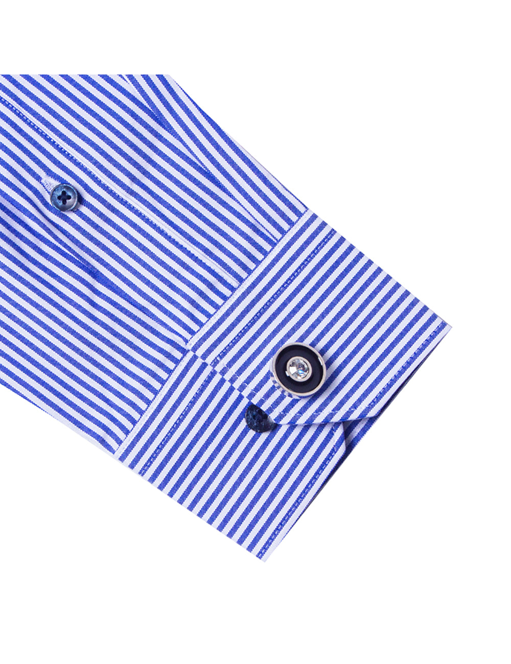 White and Navy Blue Stripes Wrinkle Free 2-Ply Slim Fit Shirt