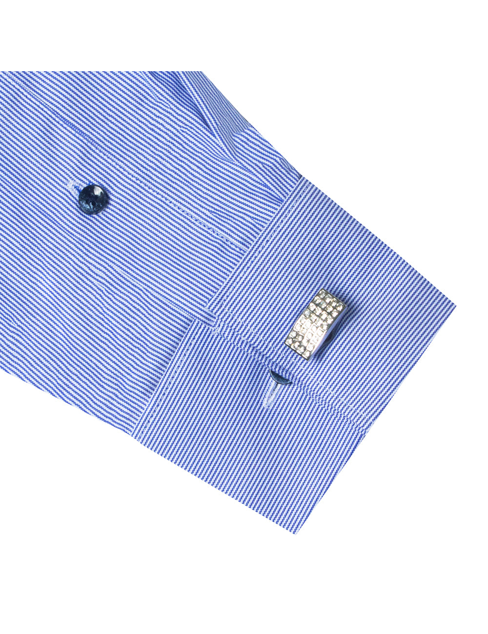 Navy Blue Stripes Wrinkle Free Double Cuff Slim Fit Shirt